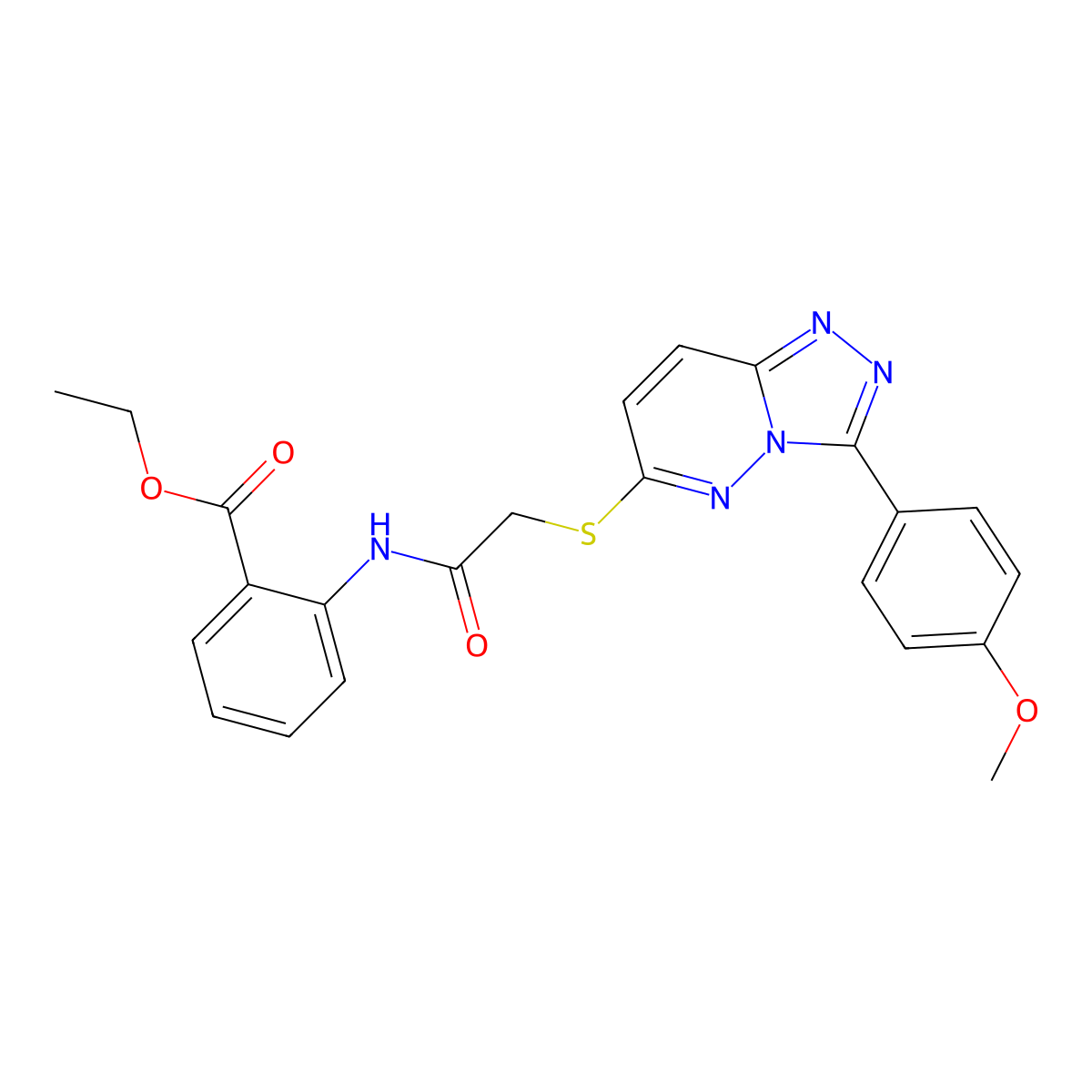 Ethyl 2-(2-((3-(4-methoxyphenyl)-[1,2,4]triazolo[4,3-b]pyridazin-6-yl)thio)acetamido)benzoate molecular structure, CAS 852376-54-6