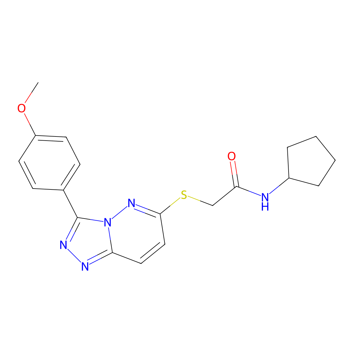 N-cyclopentyl-2-((3-(4-methoxyphenyl)-[1,2,4]triazolo[4,3-b]pyridazin-6-yl)thio)acetamide molecular structure, CAS 852376-60-4