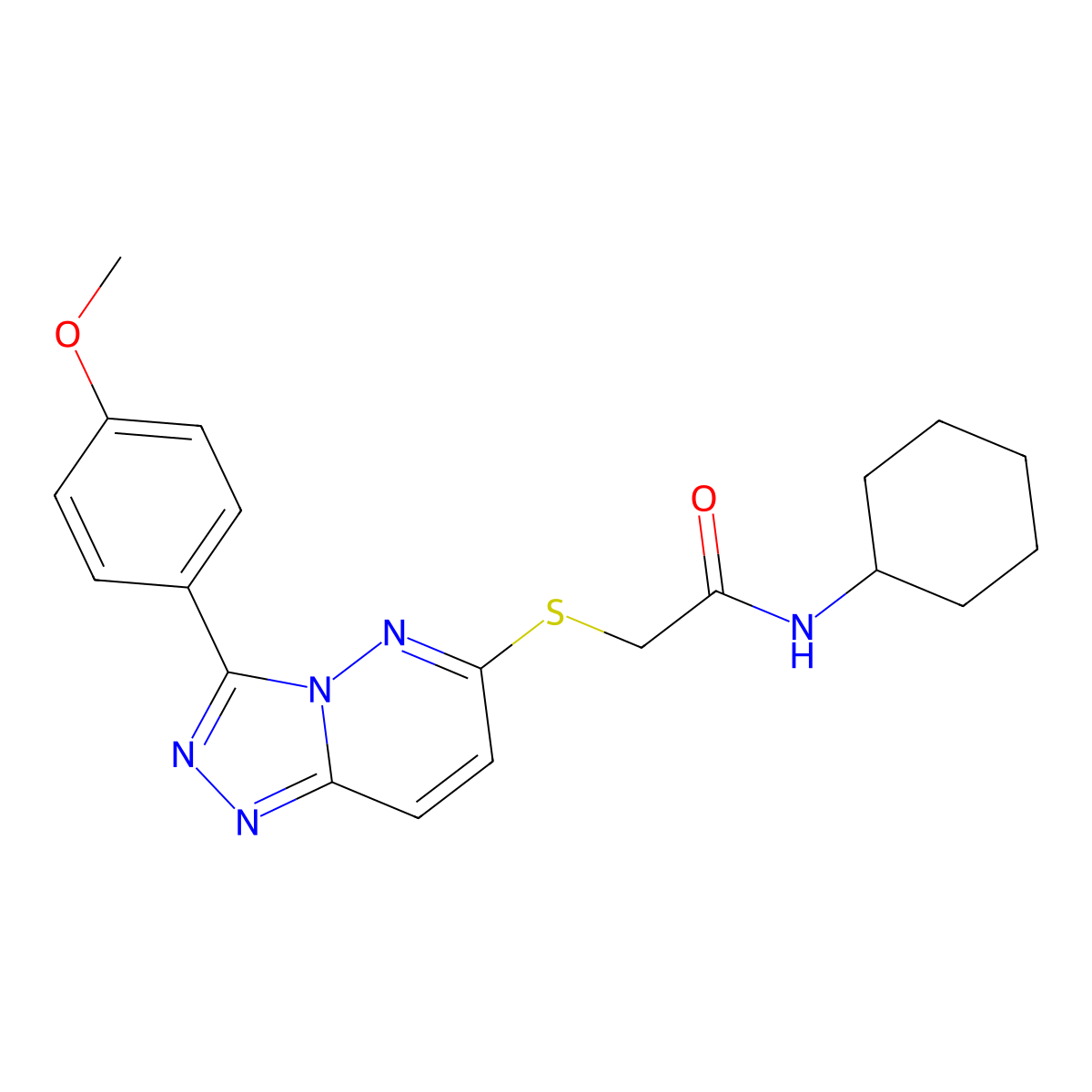 N-cyclohexyl-2-((3-(4-methoxyphenyl)-[1,2,4]triazolo[4,3-b]pyridazin-6-yl)thio)acetamide molecular structure, CAS 852376-61-5