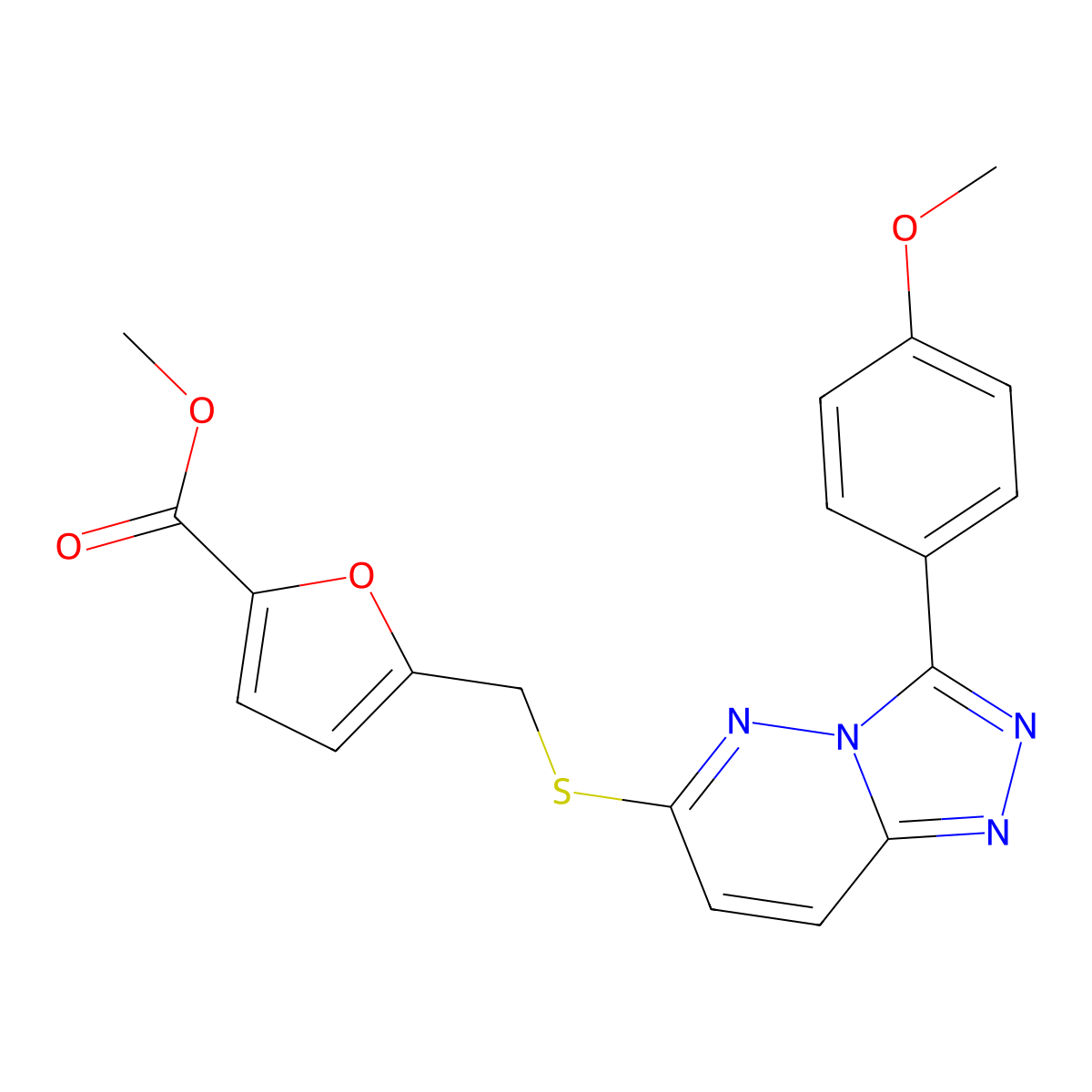 Methyl 5-[[3-(4-methoxyphenyl)-[1,2,4]triazolo[4,3-b]pyridazin-6-yl]sulfanylmethyl]furan-2-carboxylate molecular structure, CAS 852376-80-8