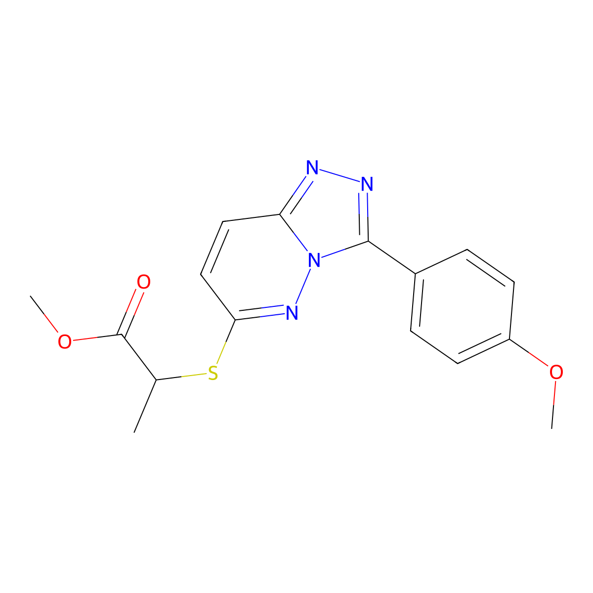 Methyl 2-((3-(4-methoxyphenyl)-[1,2,4]triazolo[4,3-b]pyridazin-6-yl)thio)propanoate molecular structure, CAS 852376-89-7