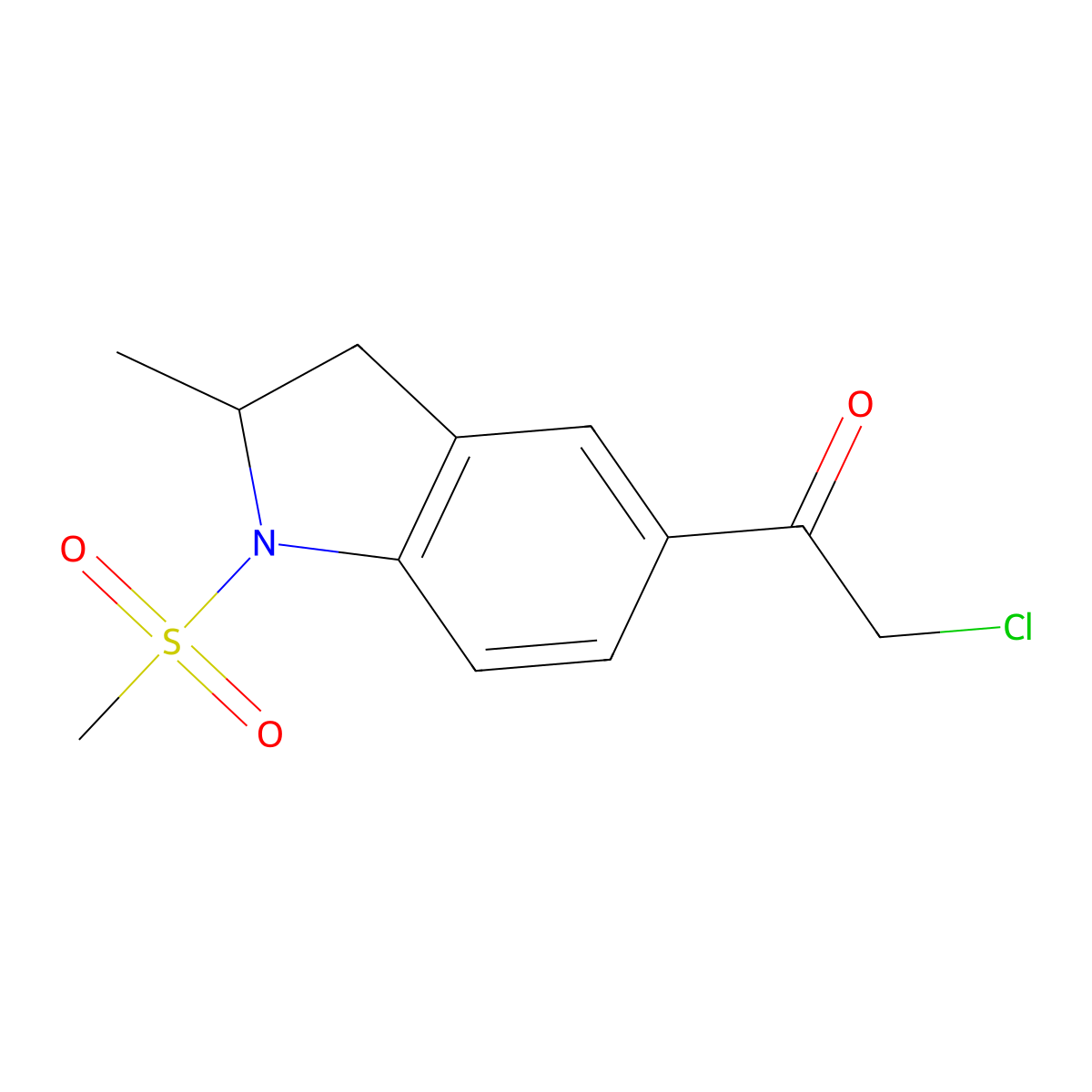 2-chloro-1-(1-methanesulfonyl-2-methyl-2,3-dihydro-1H-indol-5-yl)ethan-1-one molecular structure, CAS 852388-73-9