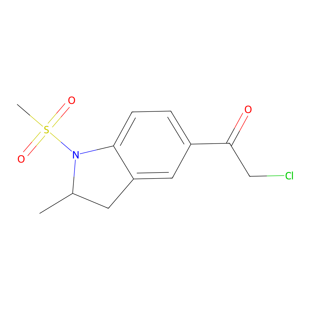 2-chloro-1-(1-methanesulfonyl-2-methyl-2,3-dihydro-1H-indol-5-yl)ethan-1-one molecular structure, CAS 852388-73-9