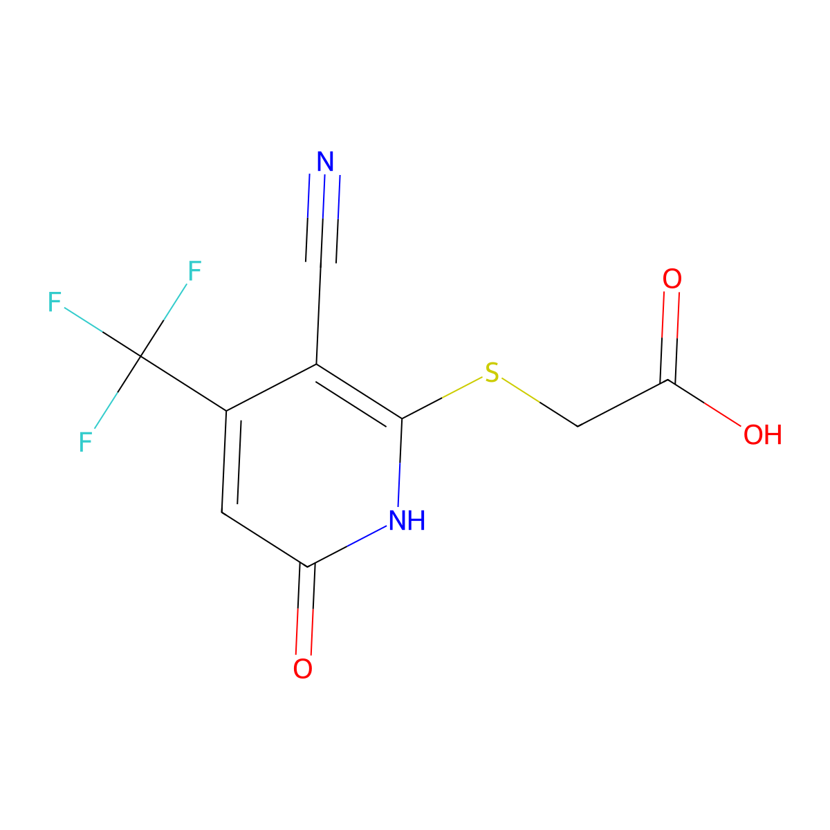 2-((3-Cyano-6-oxo-4-(trifluoromethyl)-1,6-dihydropyridin-2-yl)sulfanyl)acetic acid molecular structure, CAS 852388-81-9