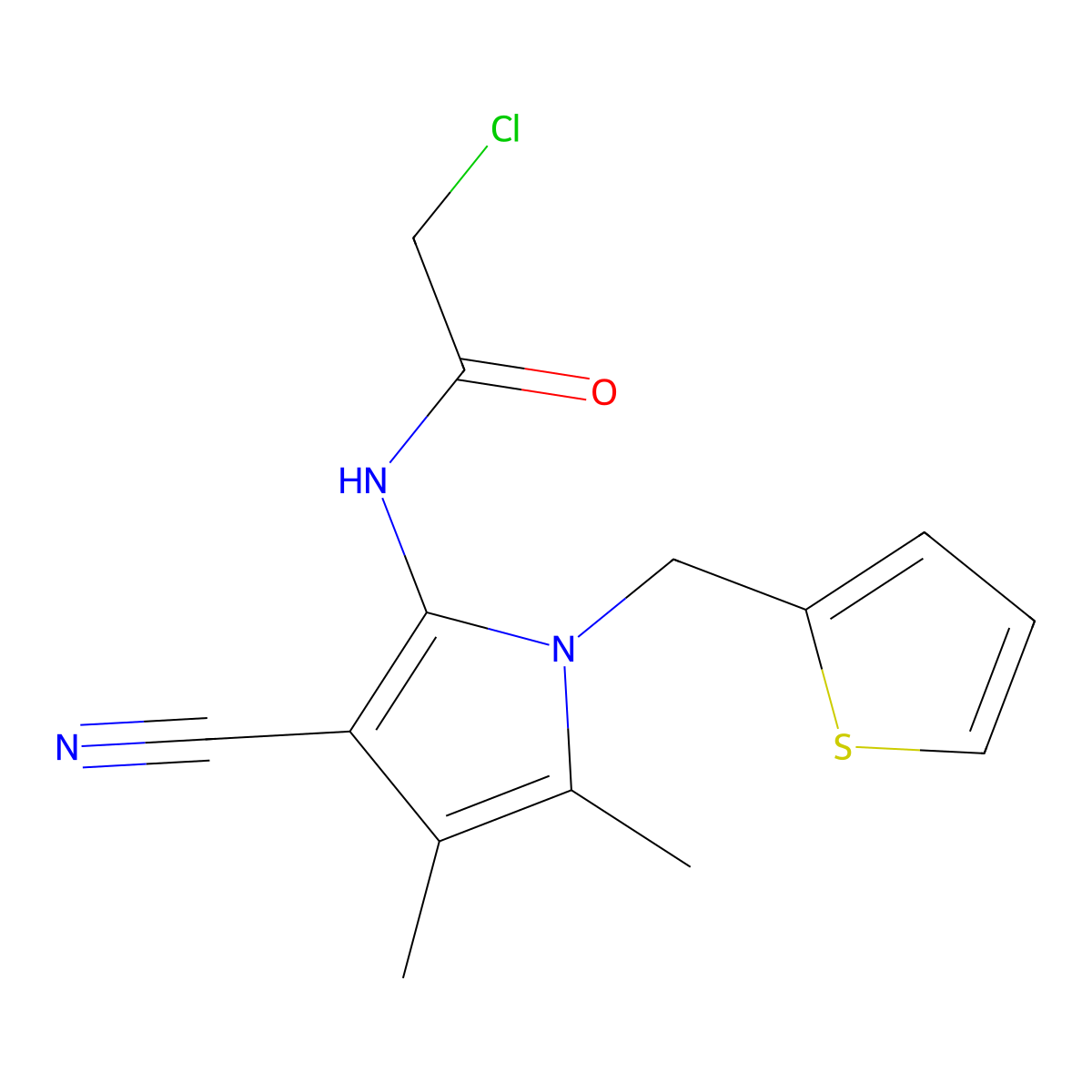 2-Chloro-N-[3-cyano-4,5-dimethyl-1-(thiophen-2-ylmethyl)-1H-pyrrol-2-yl]acetamide molecular structure, CAS 852388-92-2