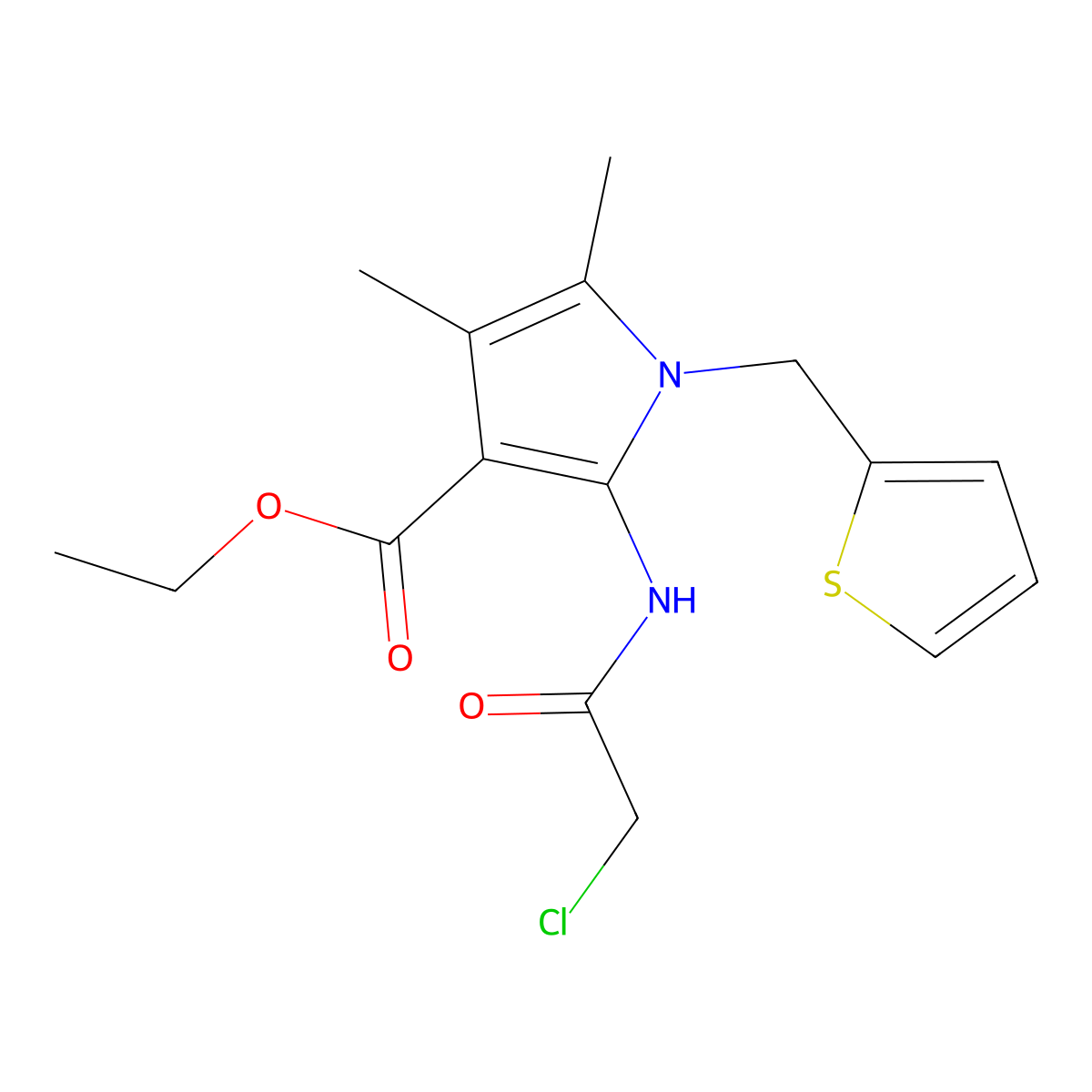 ethyl 2-(2-chloroacetamido)-4,5-dimethyl-1-(thiophen-2-ylmethyl)-1H-pyrrole-3-carboxylate molecular structure, CAS 852388-97-7