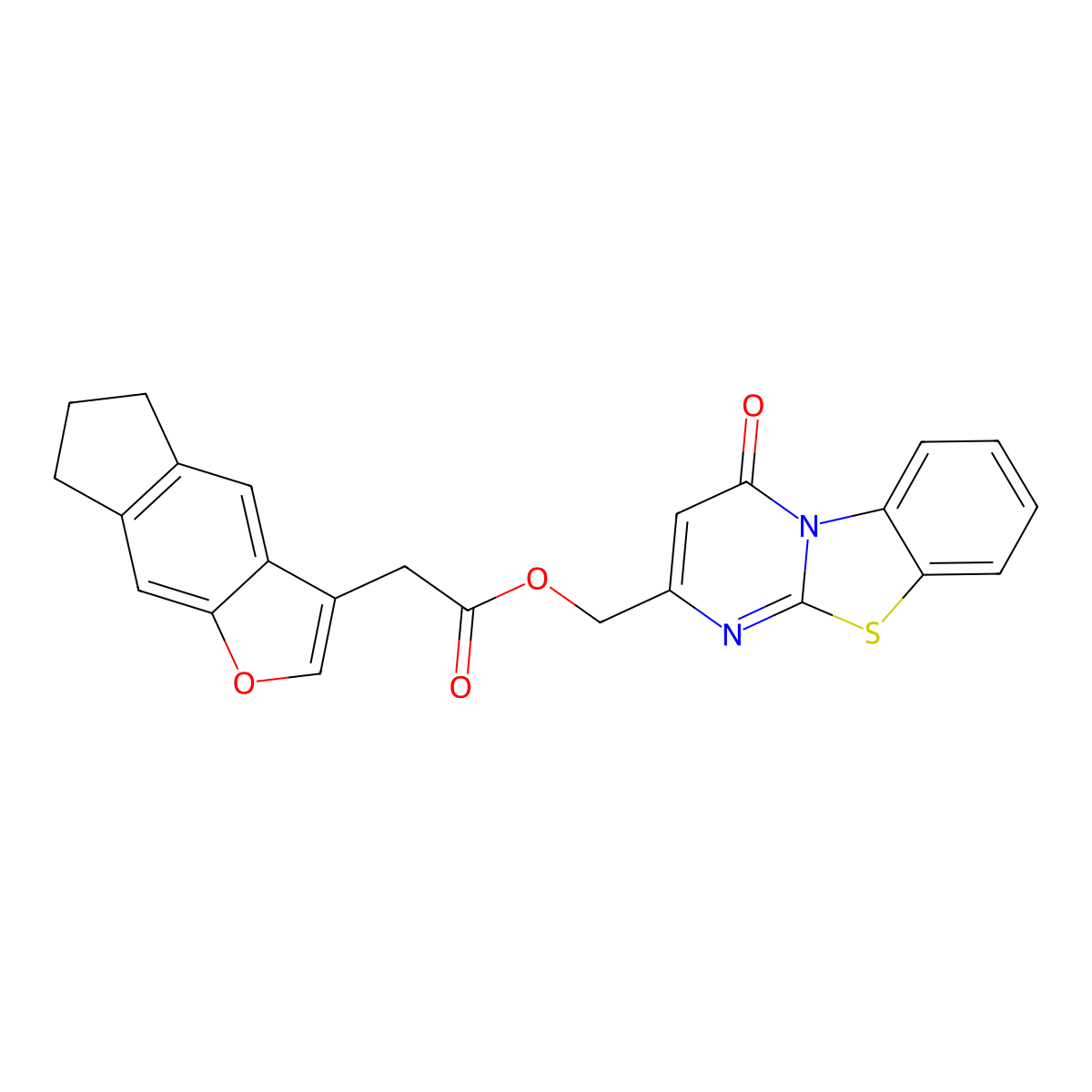 (4-Oxo-4h-benzo[4,5]thiazolo[3,2-a]pyrimidin-2-yl)methyl 2-(6,7-dihydro-5h-indeno[5,6-b]furan-3-yl)acetate molecular structure, CAS 852398-92-6