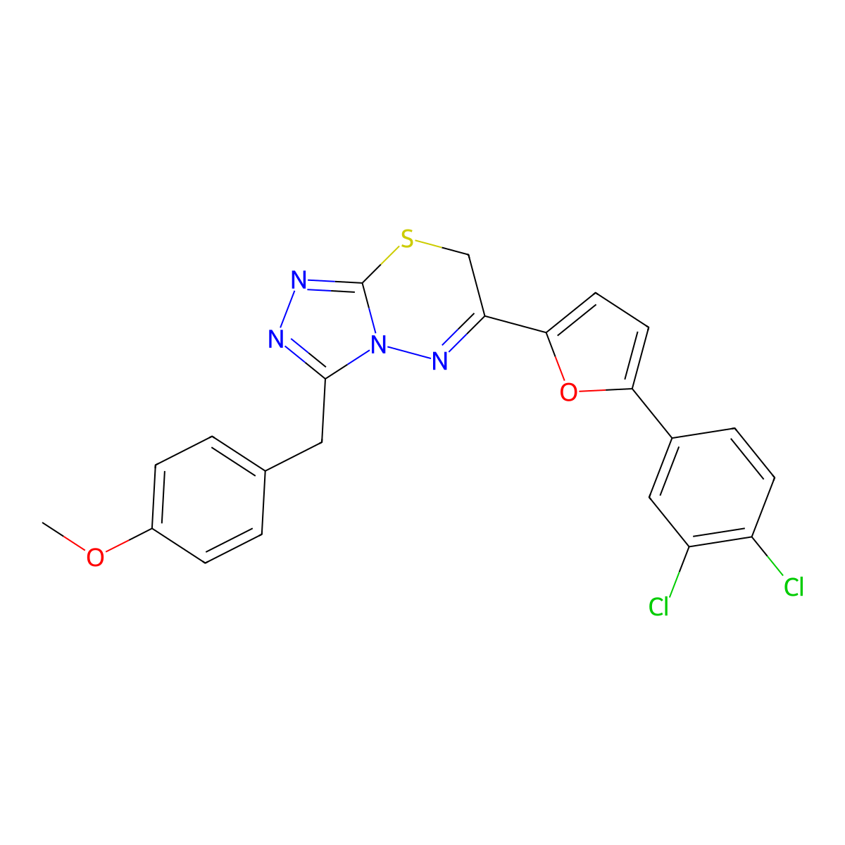 6-[5-(3,4-dichlorophenyl)furan-2-yl]-3-[(4-methoxyphenyl)methyl]-7H-[1,2,4]triazolo[3,4-b][1,3,4]thiadiazine molecular structure, CAS 852399-27-0