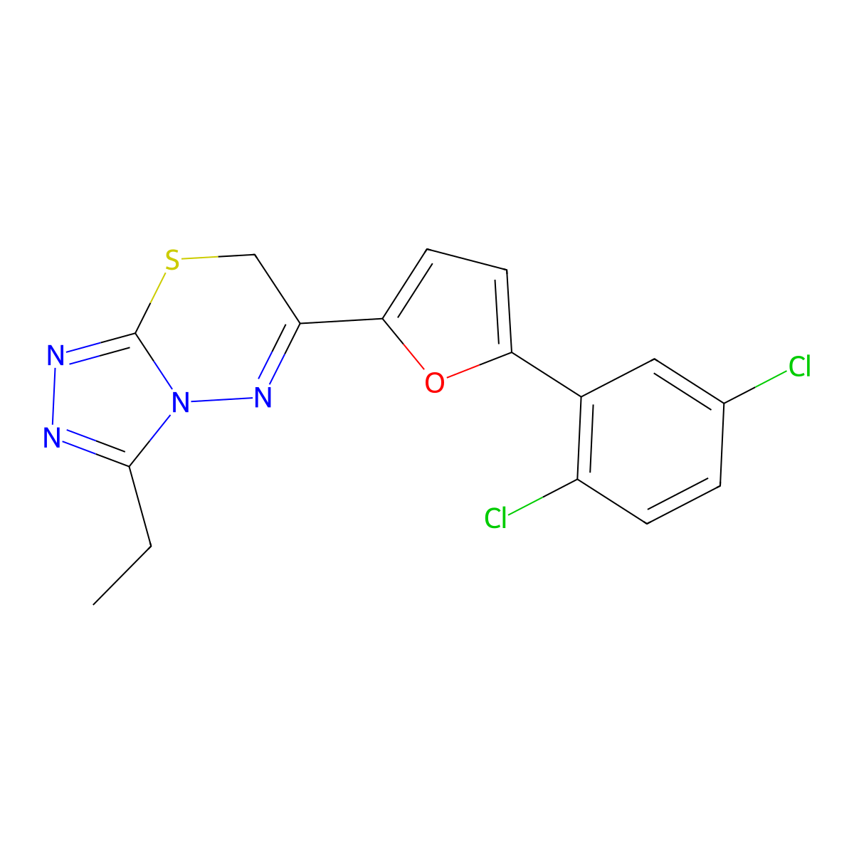 6-[5-(2,5-dichlorophenyl)furan-2-yl]-3-ethyl-7H-[1,2,4]triazolo[3,4-b][1,3,4]thiadiazine molecular structure, CAS 852399-32-7