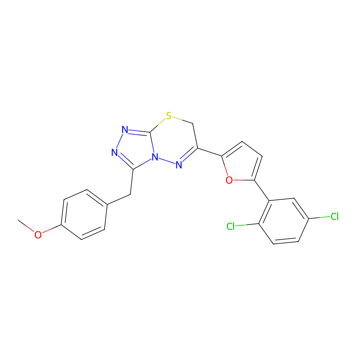 6-[5-(2,5-dichlorophenyl)furan-2-yl]-3-[(4-methoxyphenyl)methyl]-7H-[1,2,4]triazolo[3,4-b][1,3,4]thiadiazine molecular structure, CAS 852399-40-7