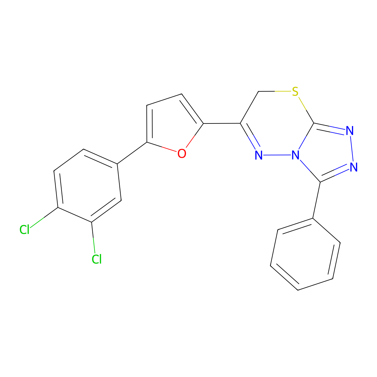 6-[5-(3,4-dichlorophenyl)furan-2-yl]-3-phenyl-7H-[1,2,4]triazolo[3,4-b][1,3,4]thiadiazine molecular structure, CAS 852399-48-5