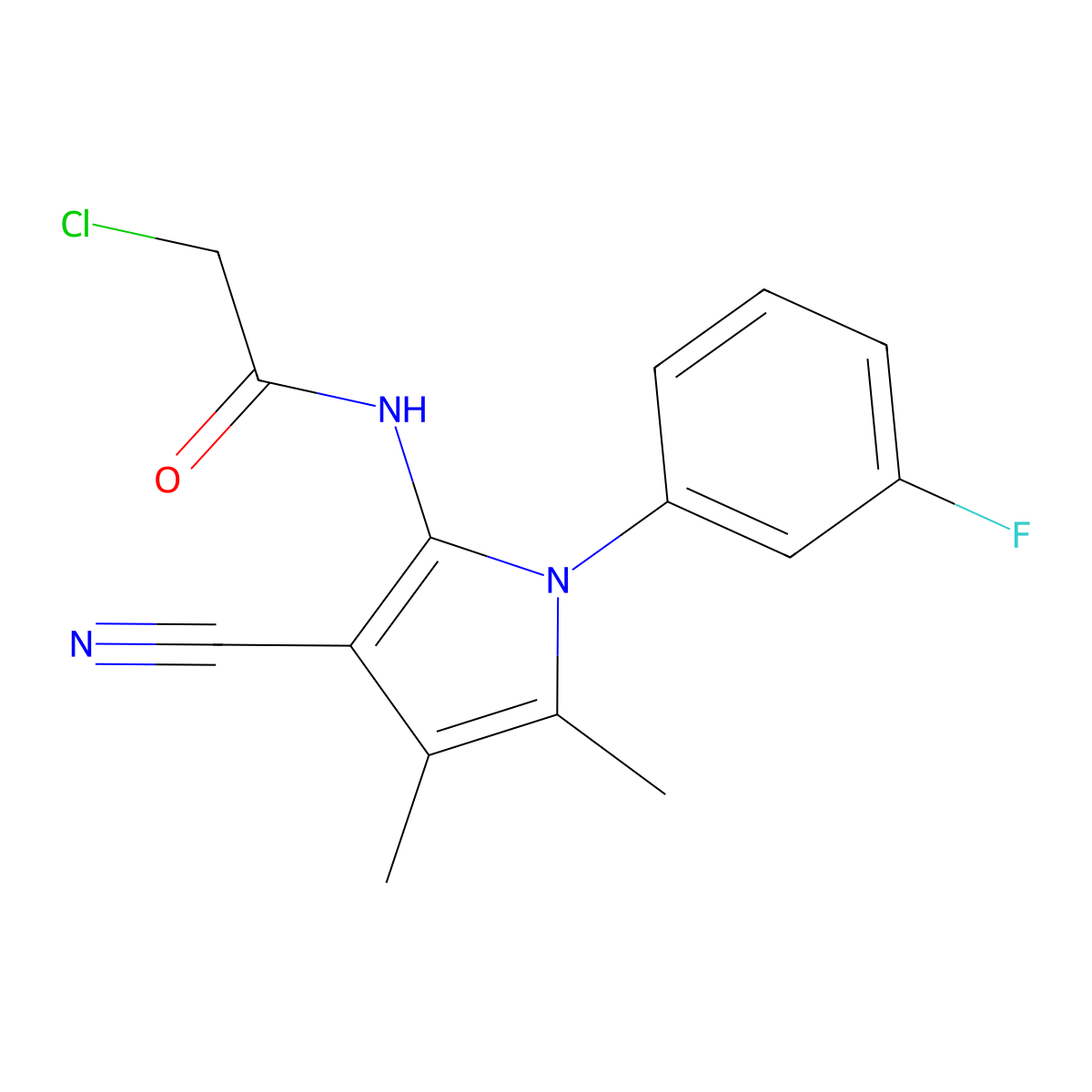 2-chloro-N-[3-cyano-1-(3-fluorophenyl)-4,5-dimethyl-1H-pyrrol-2-yl]acetamide molecular structure, CAS 852399-61-2