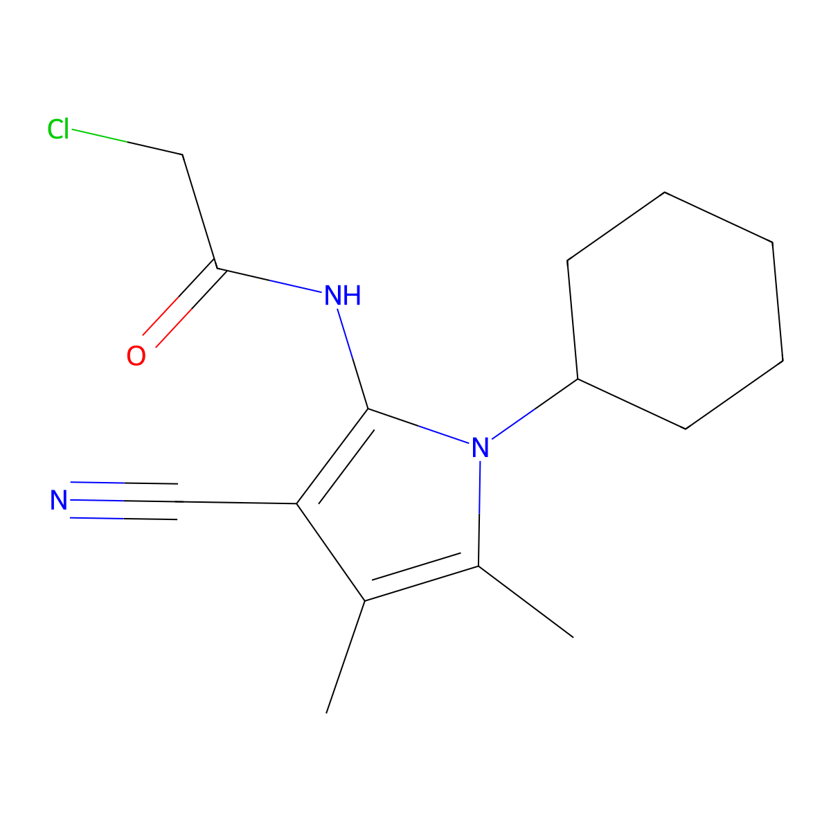 2-chloro-N-(3-cyano-1-cyclohexyl-4,5-dimethyl-1H-pyrrol-2-yl)acetamide molecular structure, CAS 852399-64-5