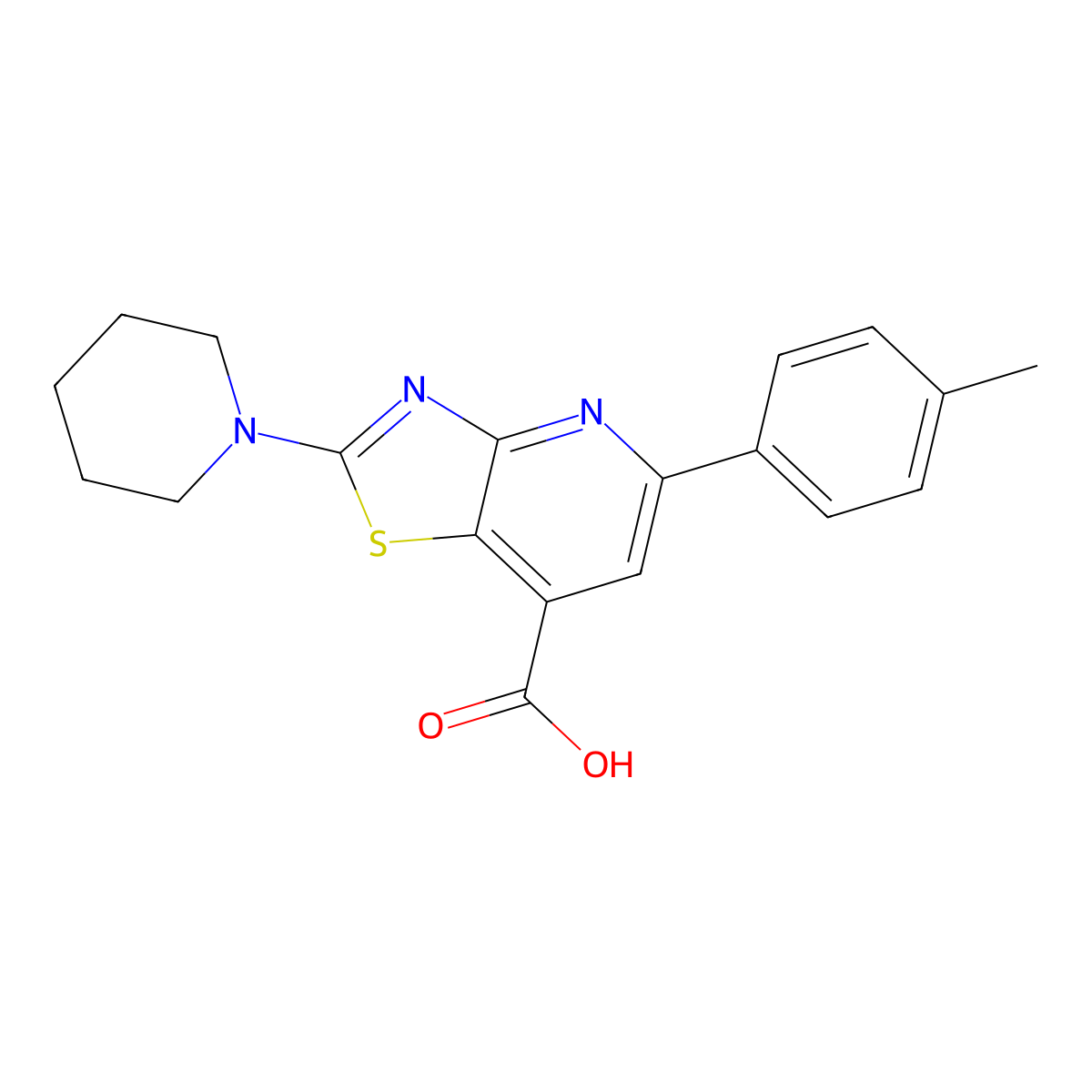 5-(4-Methylphenyl)-2-(piperidin-1-yl)-[1,3]thiazolo[4,5-b]pyridine-7-carboxylic acid molecular structure, CAS 852400-01-2