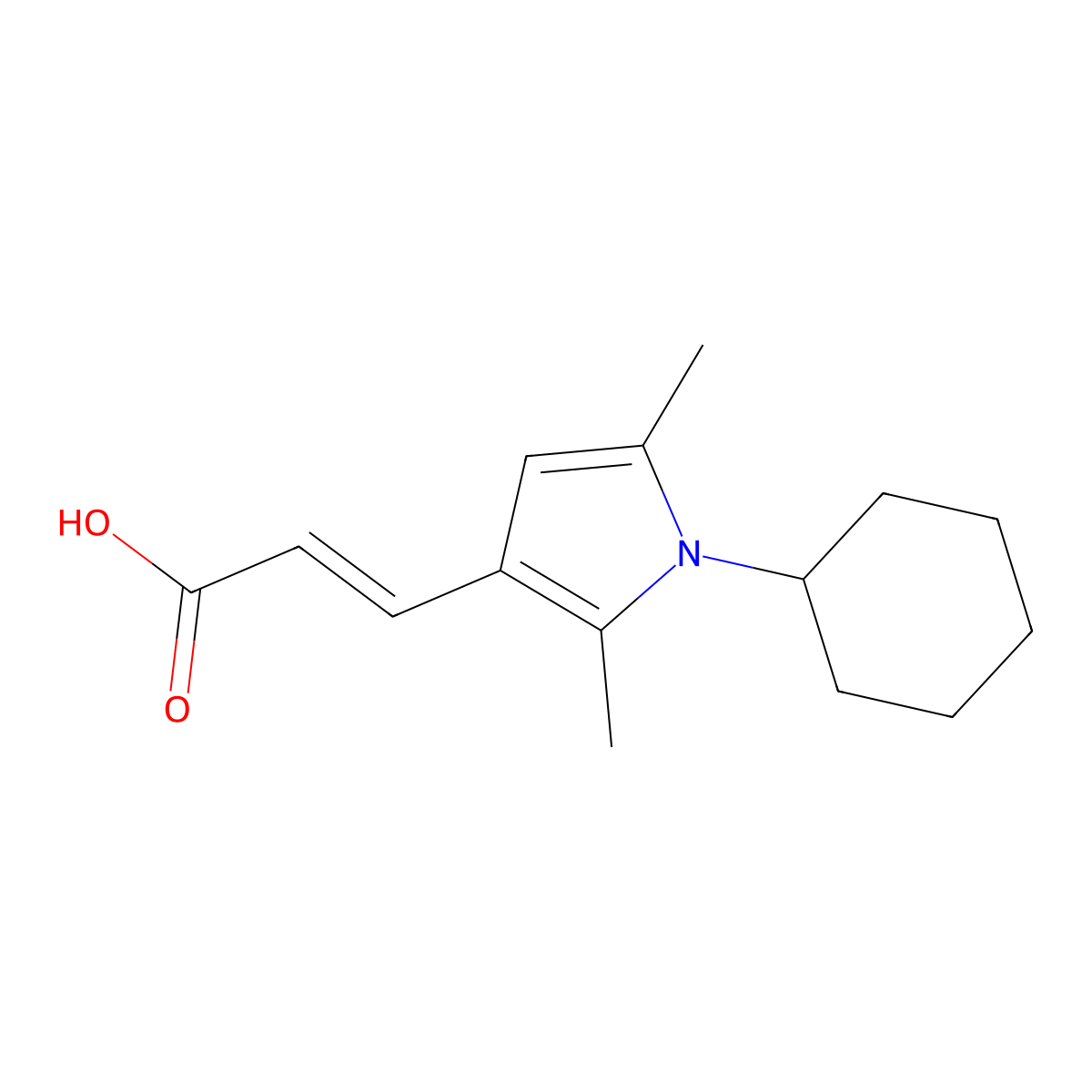 (2E)-3-(1-cyclohexyl-2,5-dimethyl-1H-pyrrol-3-yl)acrylic acid molecular structure, CAS 852400-02-3