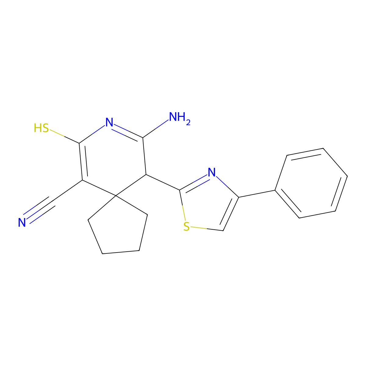 9-Imino-10-(4-phenyl-1,3-thiazol-2-yl)-7-sulfanyl-8-azaspiro[4.5]dec-6-ene-6-carbonitrile molecular structure, CAS 852400-06-7
