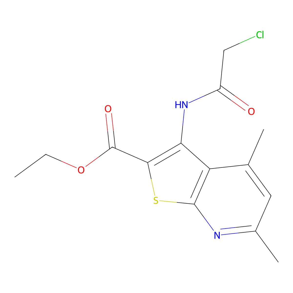 Ethyl 3-((2-chloroacetyl)amino)-4,6-dimethylthieno(2,3-b)pyridine-2-carboxylate molecular structure, CAS 852400-13-6