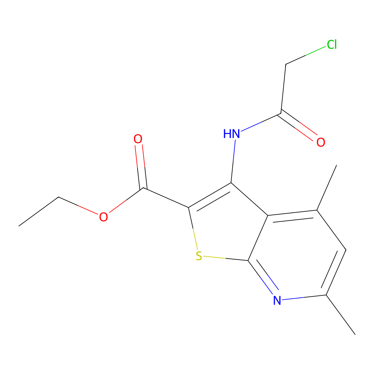 Ethyl 3-((2-chloroacetyl)amino)-4,6-dimethylthieno(2,3-b)pyridine-2-carboxylate molecular structure, CAS 852400-13-6