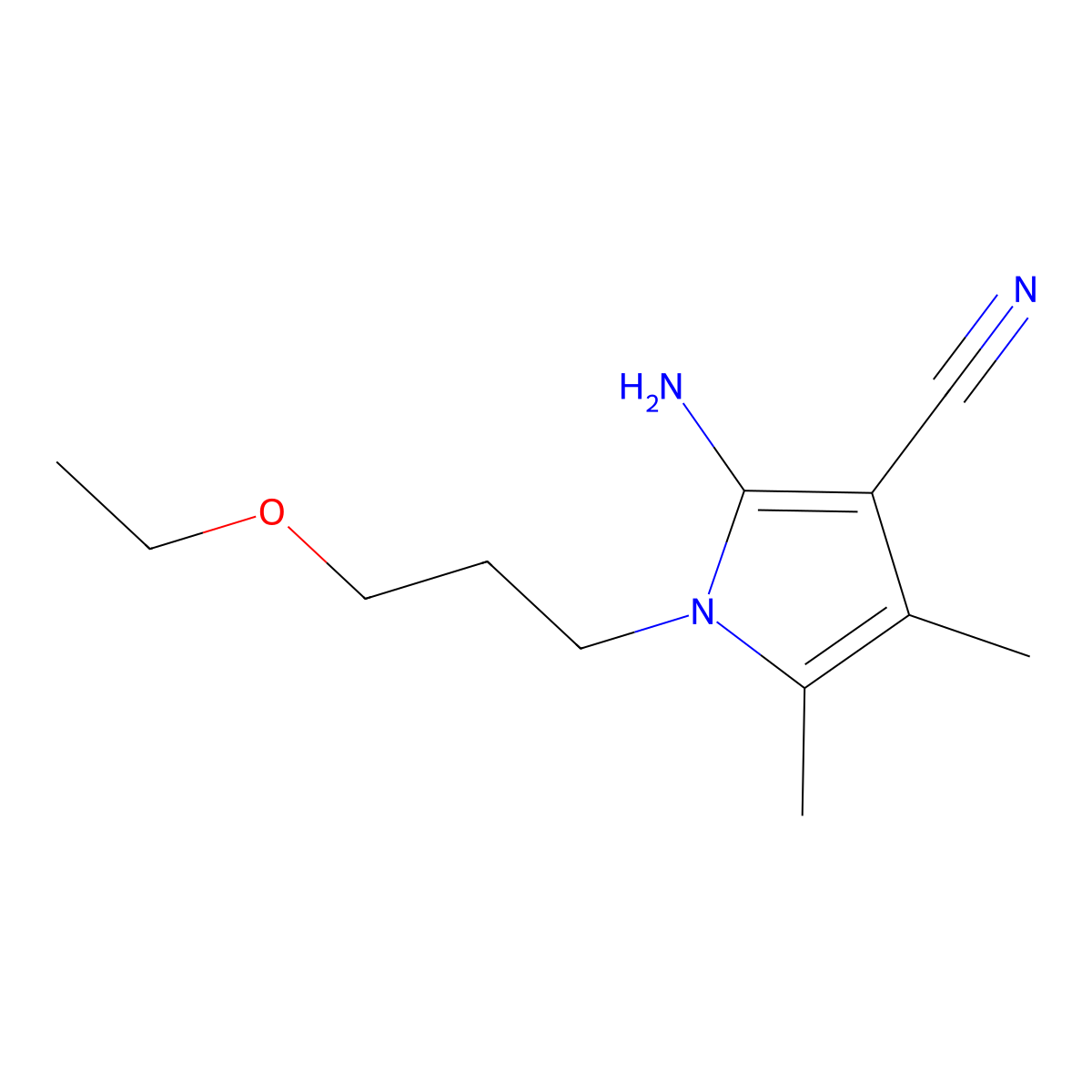 2-amino-1-(3-ethoxypropyl)-4,5-dimethyl-1H-pyrrole-3-carbonitrile molecular structure, CAS 852400-15-8