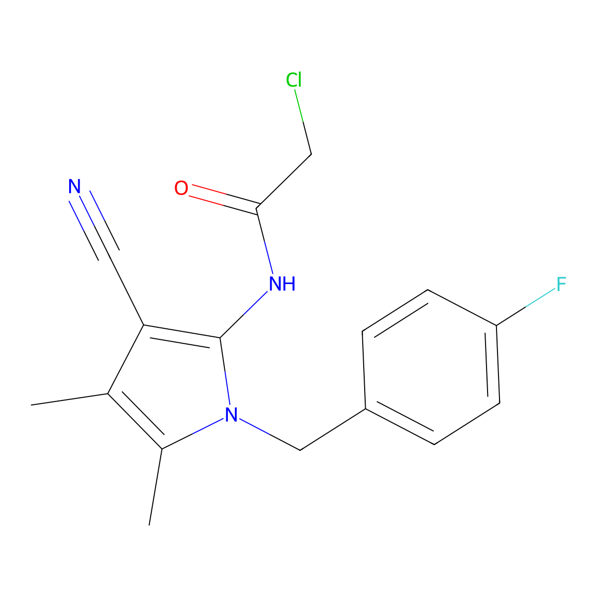 2-chloro-N-[3-cyano-1-(4-fluorobenzyl)-4,5-dimethyl-1H-pyrrol-2-yl]acetamide molecular structure, CAS 852400-31-8