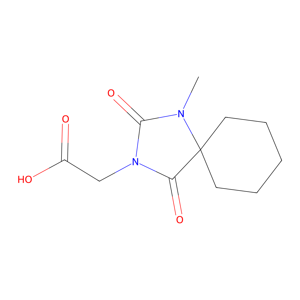 2-(1-Methyl-2,4-dioxo-1,3-diazaspiro(4.5)decan-3-yl)acetic acid molecular structure, CAS 852400-33-0