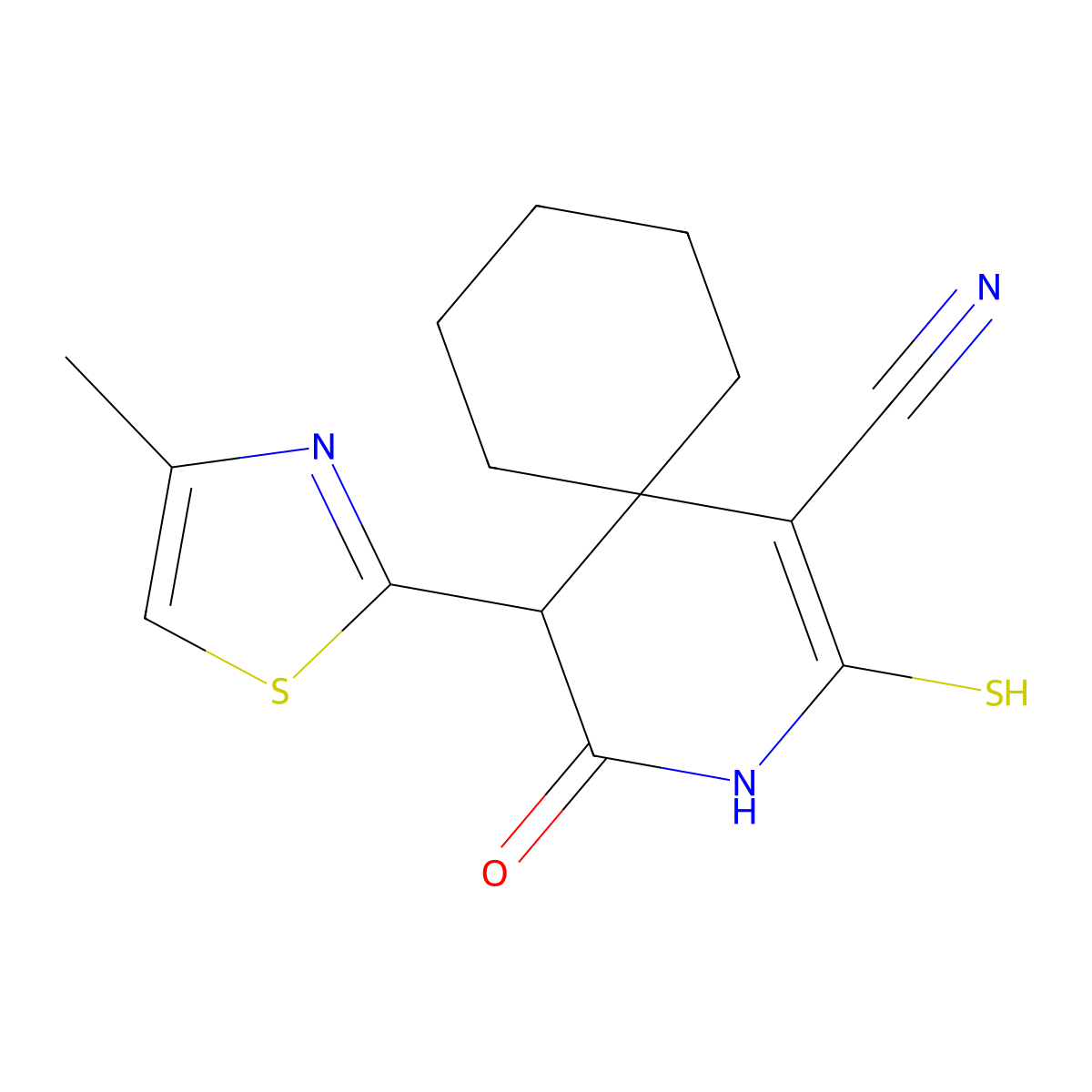 5-(4-Methyl-1,3-thiazol-2-yl)-4-oxo-2-sulfanyl-3-azaspiro[5.5]undec-1-ene-1-carbonitrile molecular structure, CAS 852400-41-0