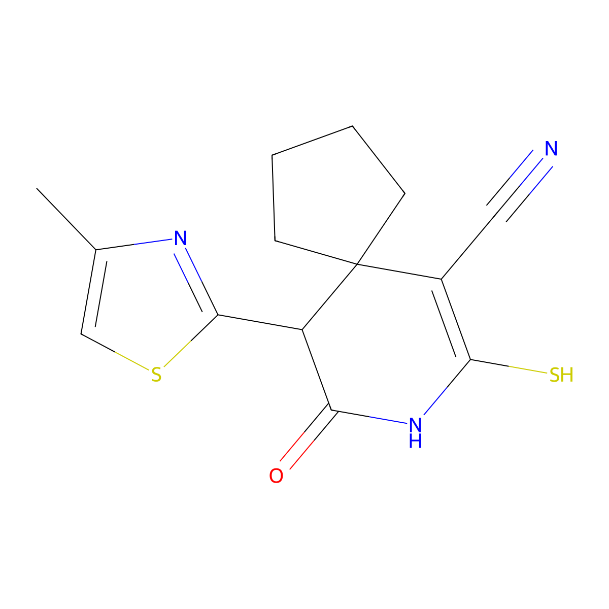 10-(4-Methyl-1,3-thiazol-2-yl)-9-oxo-7-sulfanyl-8-azaspiro[4.5]dec-6-ene-6-carbonitrile molecular structure, CAS 852400-45-4