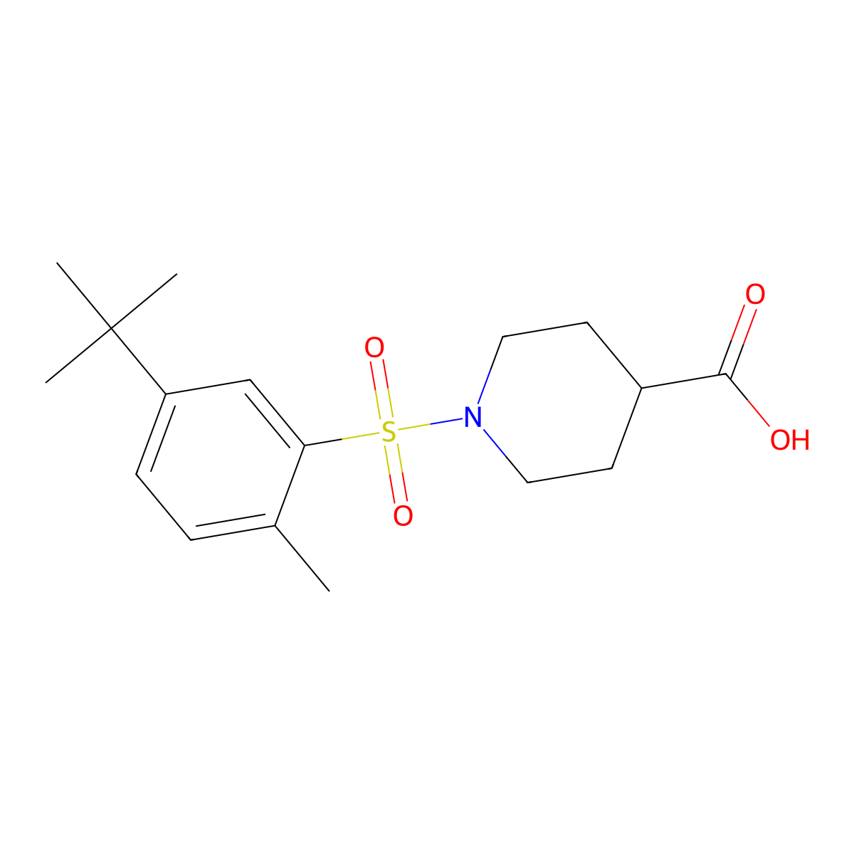 1-(5-Tert-butyl-2-methylbenzenesulfonyl)piperidine-4-carboxylic acid molecular structure, CAS 852400-47-6