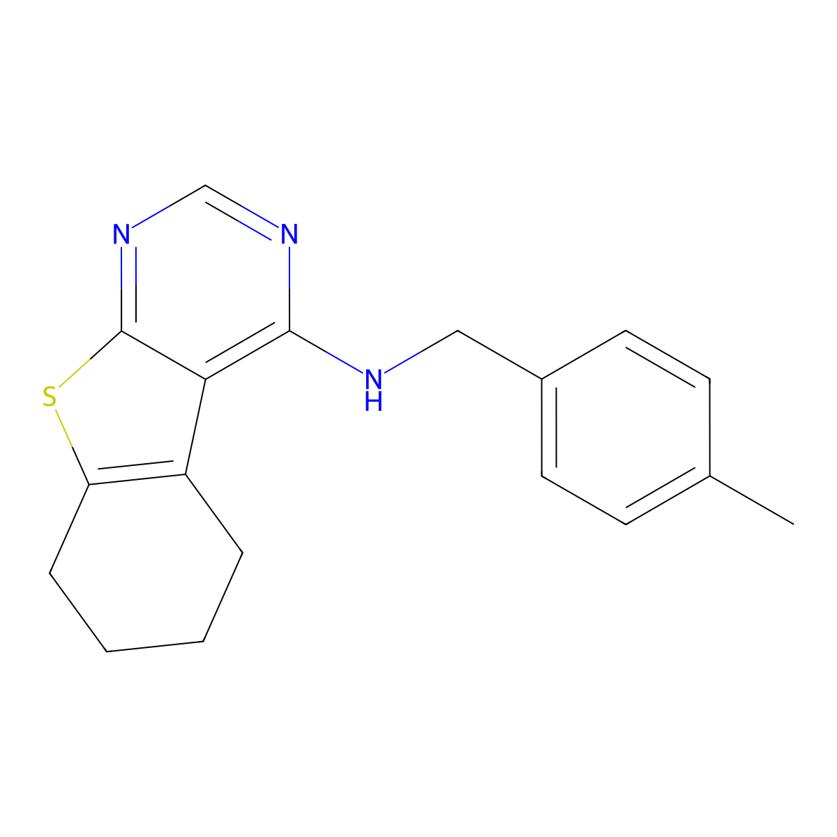 N-(4-methylbenzyl)-5,6,7,8-tetrahydro[1]benzothieno[2,3-d]pyrimidin-4-amine molecular structure, CAS 852407-48-8