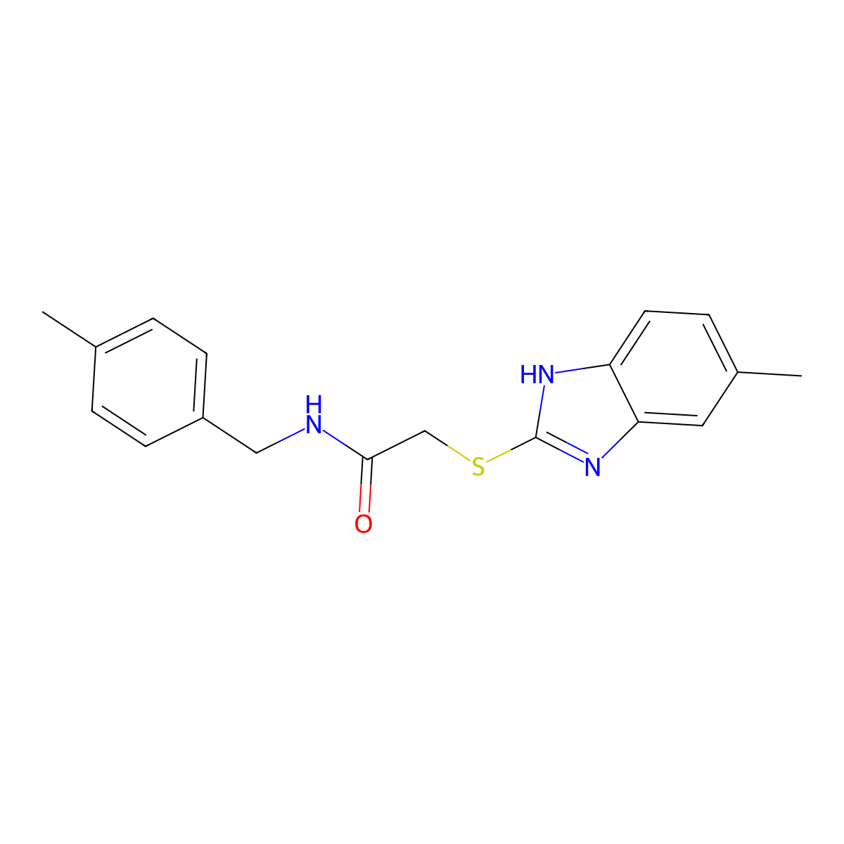 2-[(6-methyl-1H-benzimidazol-2-yl)sulfanyl]-N-[(4-methylphenyl)methyl]acetamide molecular structure, CAS 852413-77-5