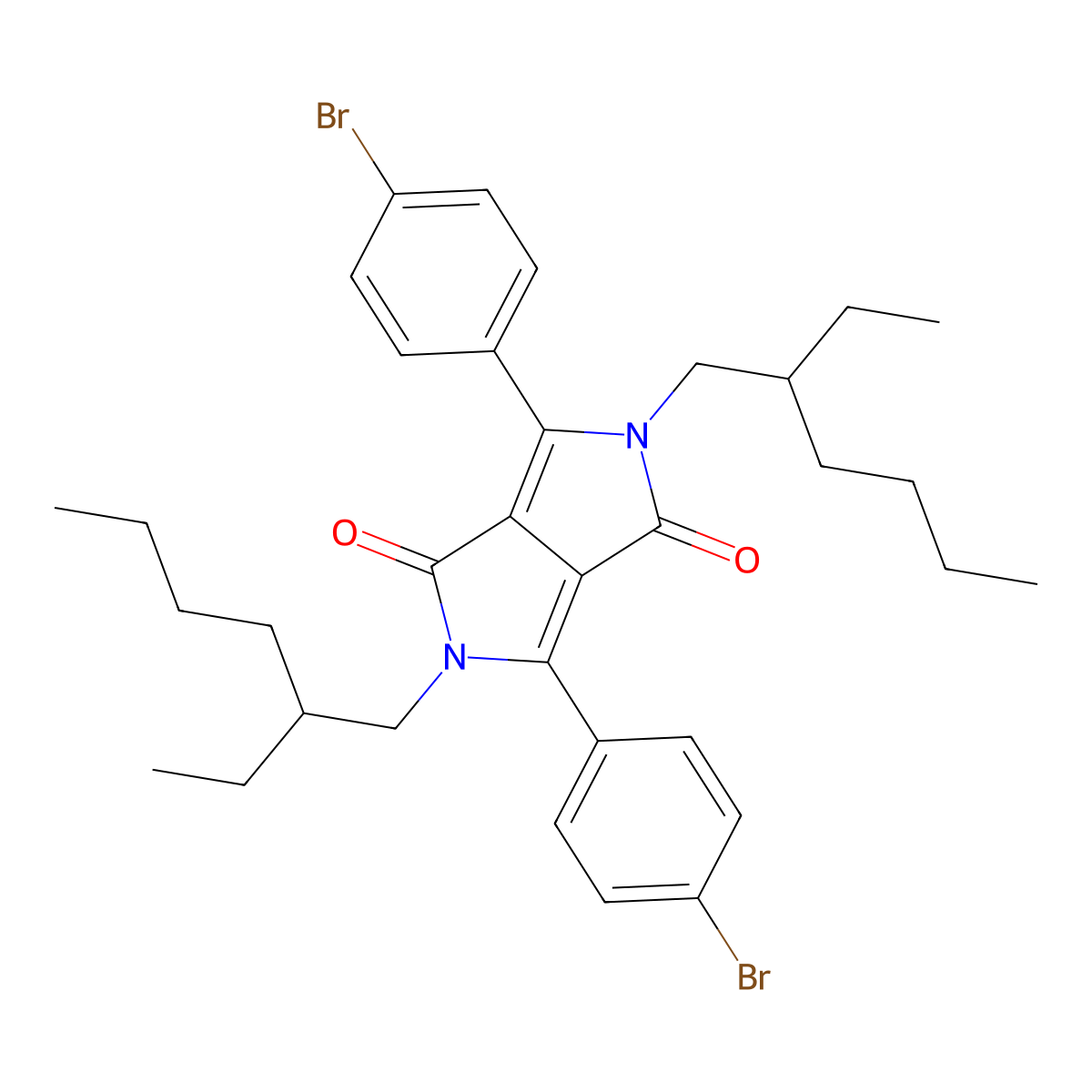 3,6-Bis(4-bromophenyl)-2,5-bis(2-ethylhexyl)-2,5-dihydropyrrolo[3,4-c]pyrrole-1,4-dione molecular structure, CAS 852434-82-3