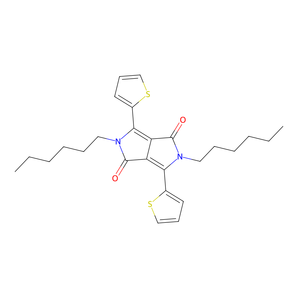 2,5-Dihexyl-3,6-di(thiophen-2-yl)pyrrolo[3,4-c]pyrrole-1,4(2H,5H)-dione molecular structure, CAS 852435-01-9