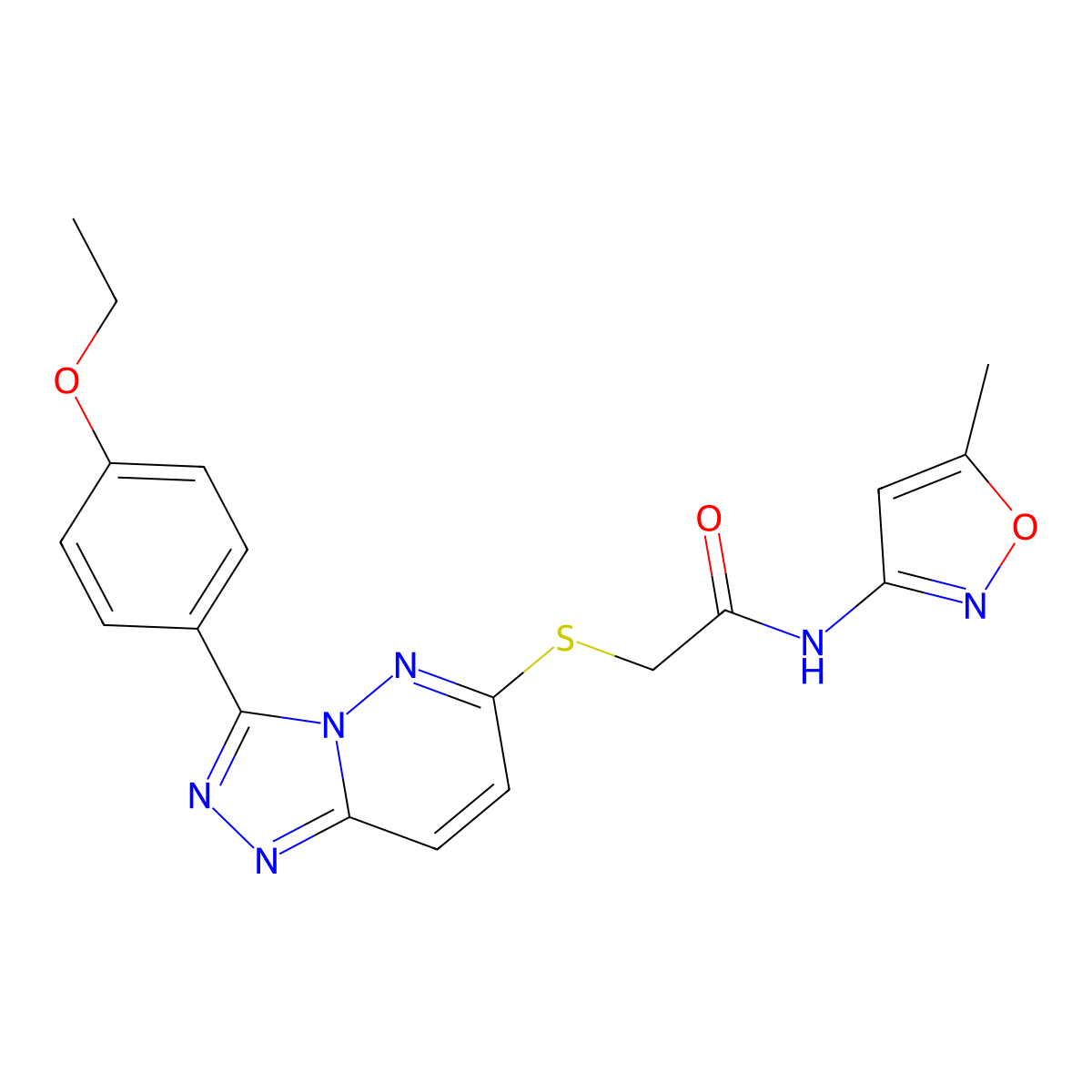 2-((3-(4-ethoxyphenyl)-[1,2,4]triazolo[4,3-b]pyridazin-6-yl)thio)-N-(5-methylisoxazol-3-yl)acetamide molecular structure, CAS 852437-02-6