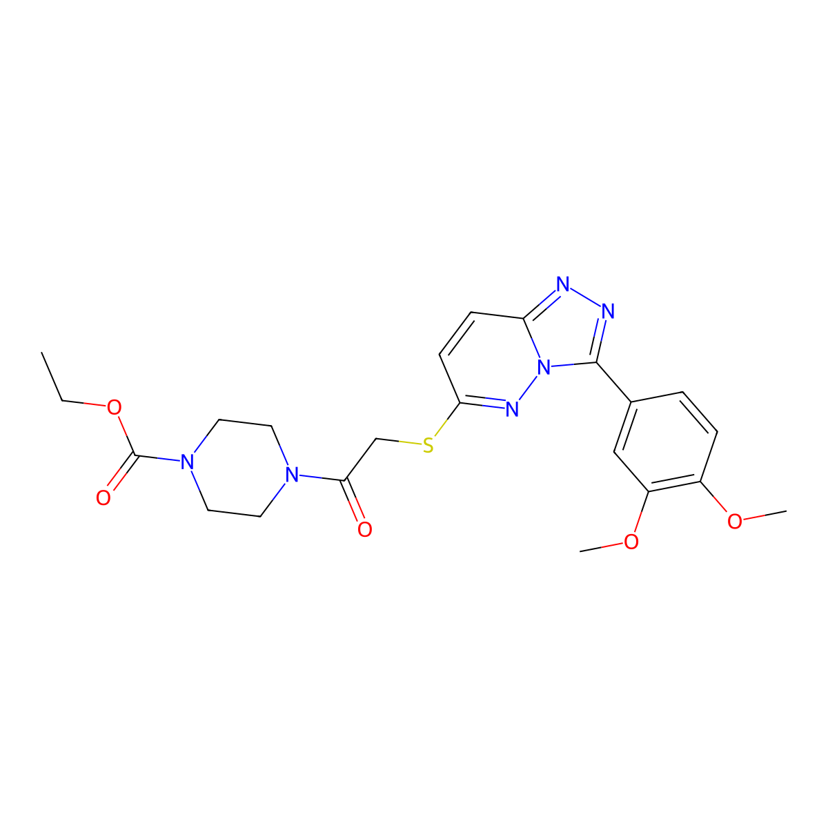 Ethyl 4-(2-((3-(3,4-dimethoxyphenyl)-[1,2,4]triazolo[4,3-b]pyridazin-6-yl)thio)acetyl)piperazine-1-carboxylate molecular structure, CAS 852437-29-7