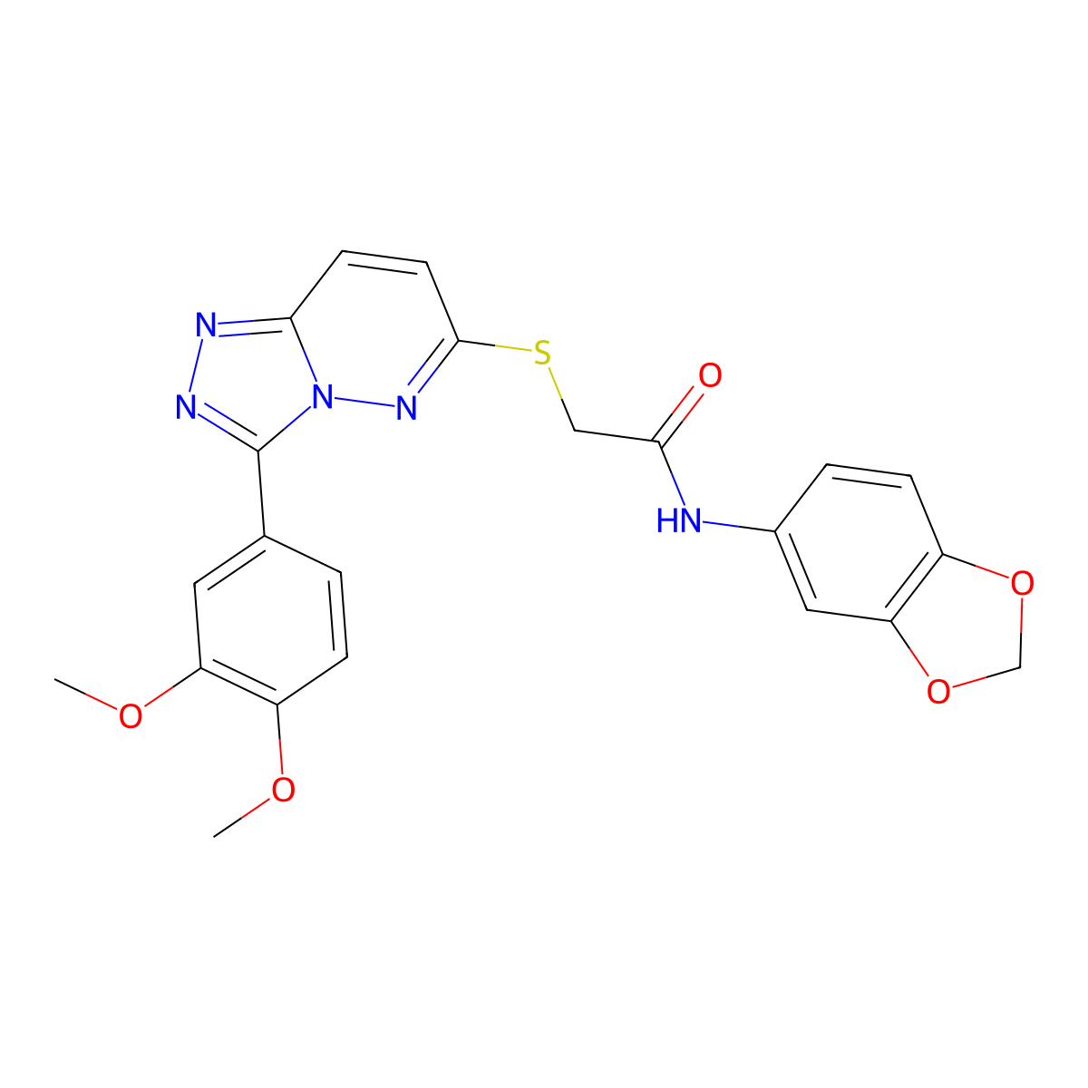 N-(benzo[d][1,3]dioxol-5-yl)-2-((3-(3,4-dimethoxyphenyl)-[1,2,4]triazolo[4,3-b]pyridazin-6-yl)thio)acetamide molecular structure, CAS 852437-60-6