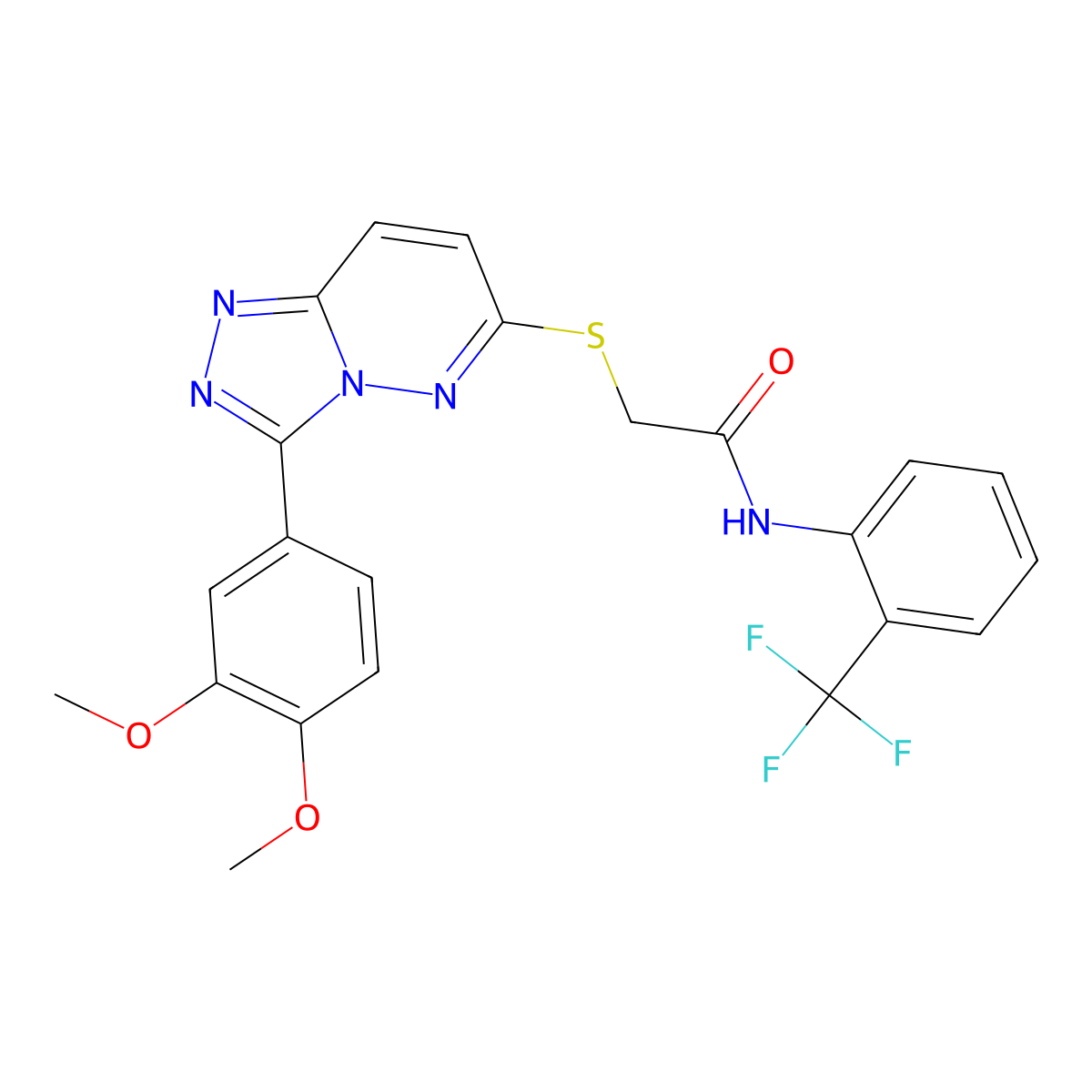 2-((3-(3,4-dimethoxyphenyl)-[1,2,4]triazolo[4,3-b]pyridazin-6-yl)thio)-N-(2-(trifluoromethyl)phenyl)acetamide molecular structure, CAS 852437-62-8