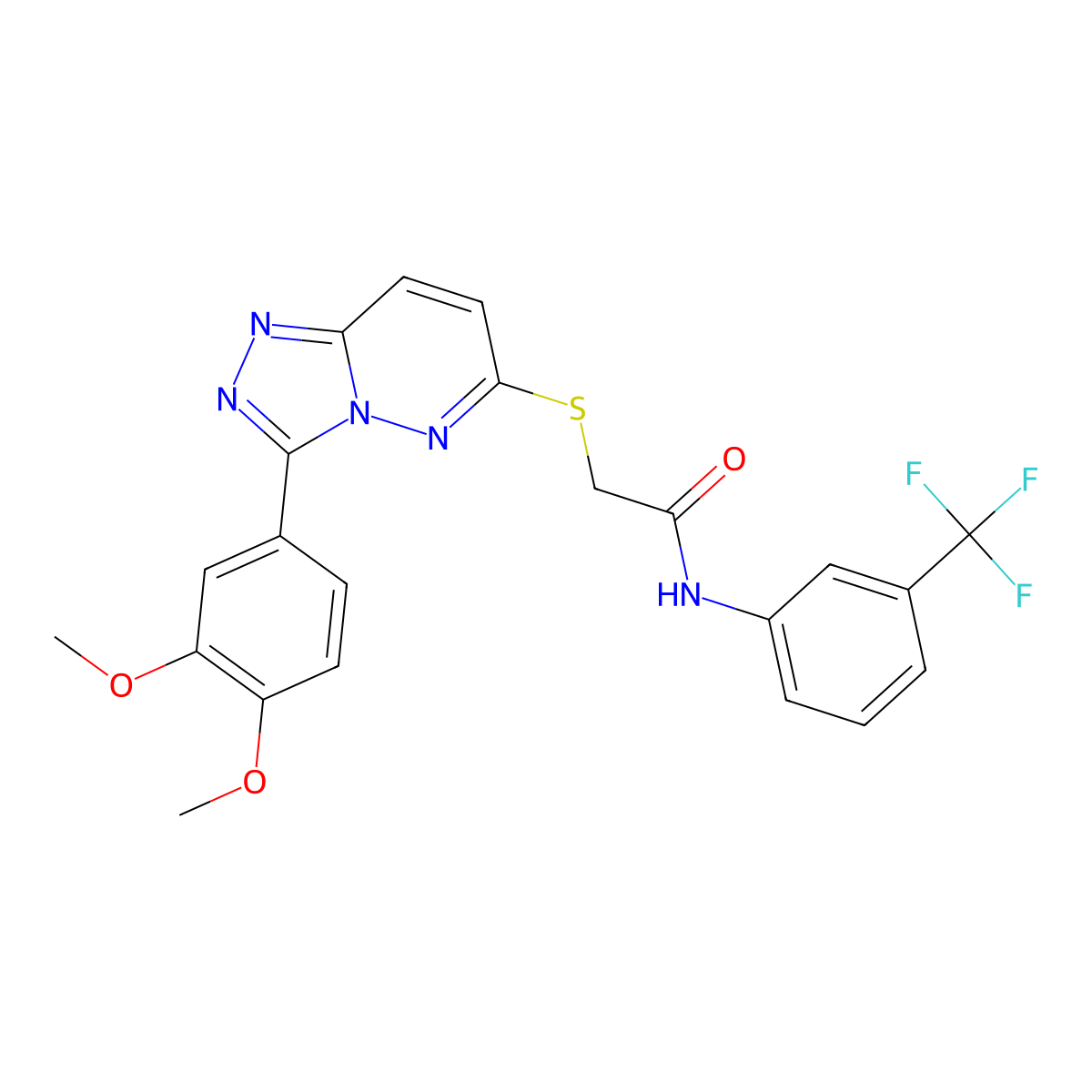 2-((3-(3,4-dimethoxyphenyl)-[1,2,4]triazolo[4,3-b]pyridazin-6-yl)thio)-N-(3-(trifluoromethyl)phenyl)acetamide molecular structure, CAS 852437-63-9