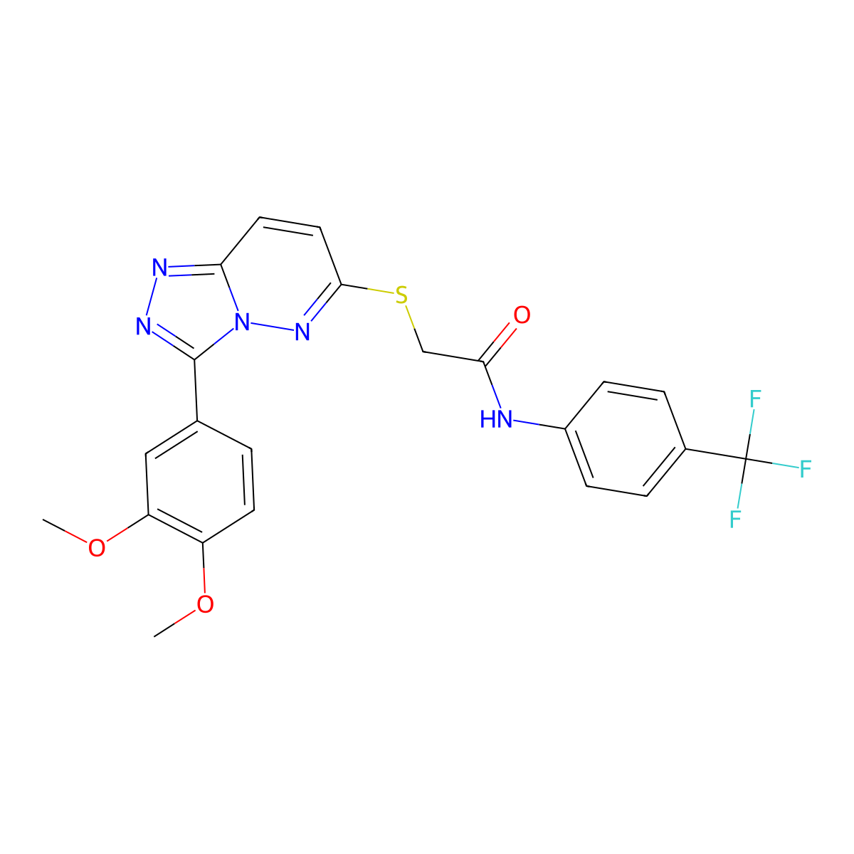 2-((3-(3,4-dimethoxyphenyl)-[1,2,4]triazolo[4,3-b]pyridazin-6-yl)thio)-N-(4-(trifluoromethyl)phenyl)acetamide molecular structure, CAS 852437-64-0