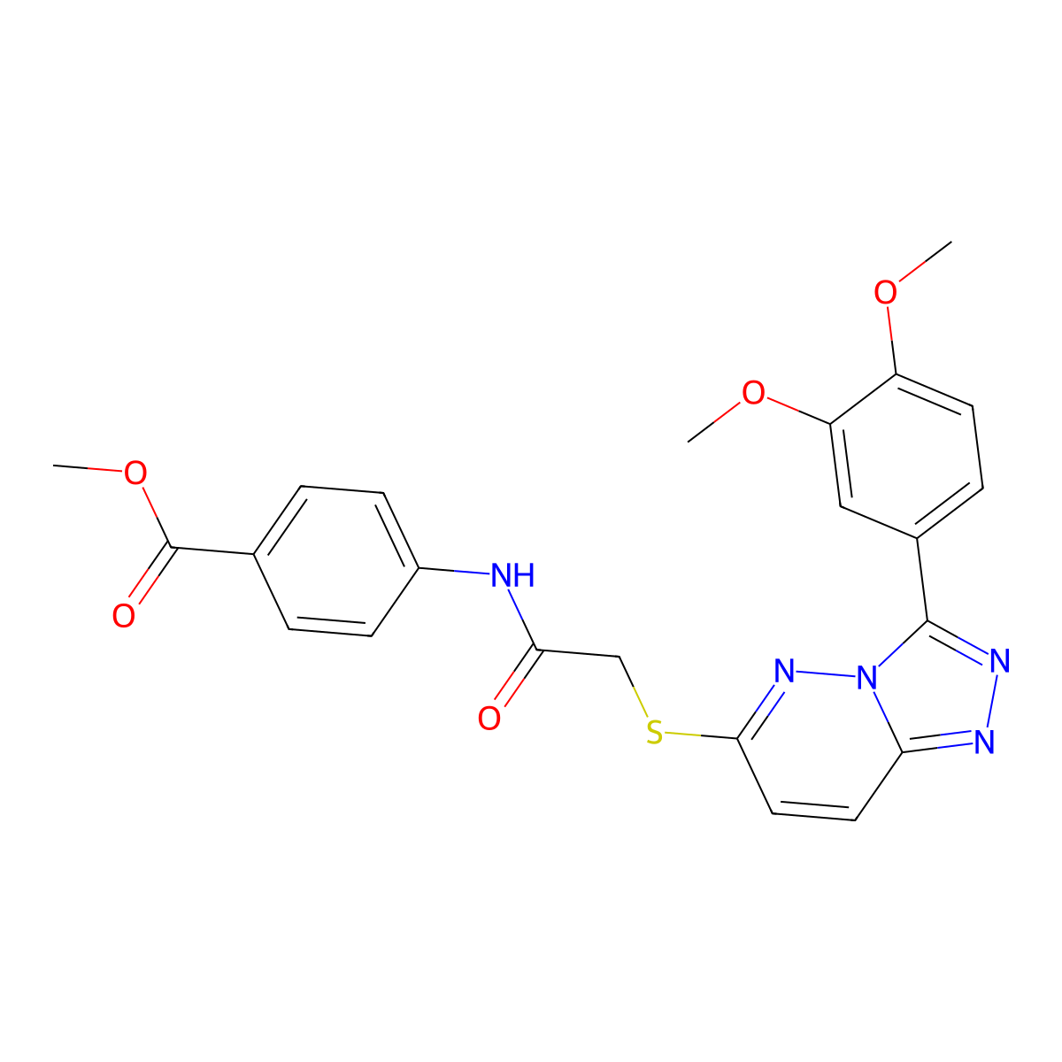 Methyl 4-(2-((3-(3,4-dimethoxyphenyl)-[1,2,4]triazolo[4,3-b]pyridazin-6-yl)thio)acetamido)benzoate molecular structure, CAS 852437-65-1
