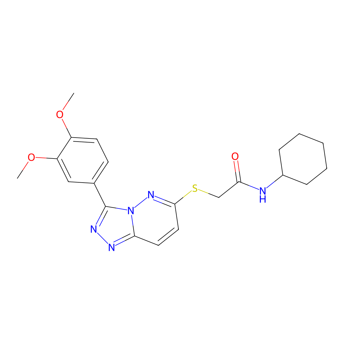 N-cyclohexyl-2-((3-(3,4-dimethoxyphenyl)-[1,2,4]triazolo[4,3-b]pyridazin-6-yl)thio)acetamide molecular structure, CAS 852437-70-8