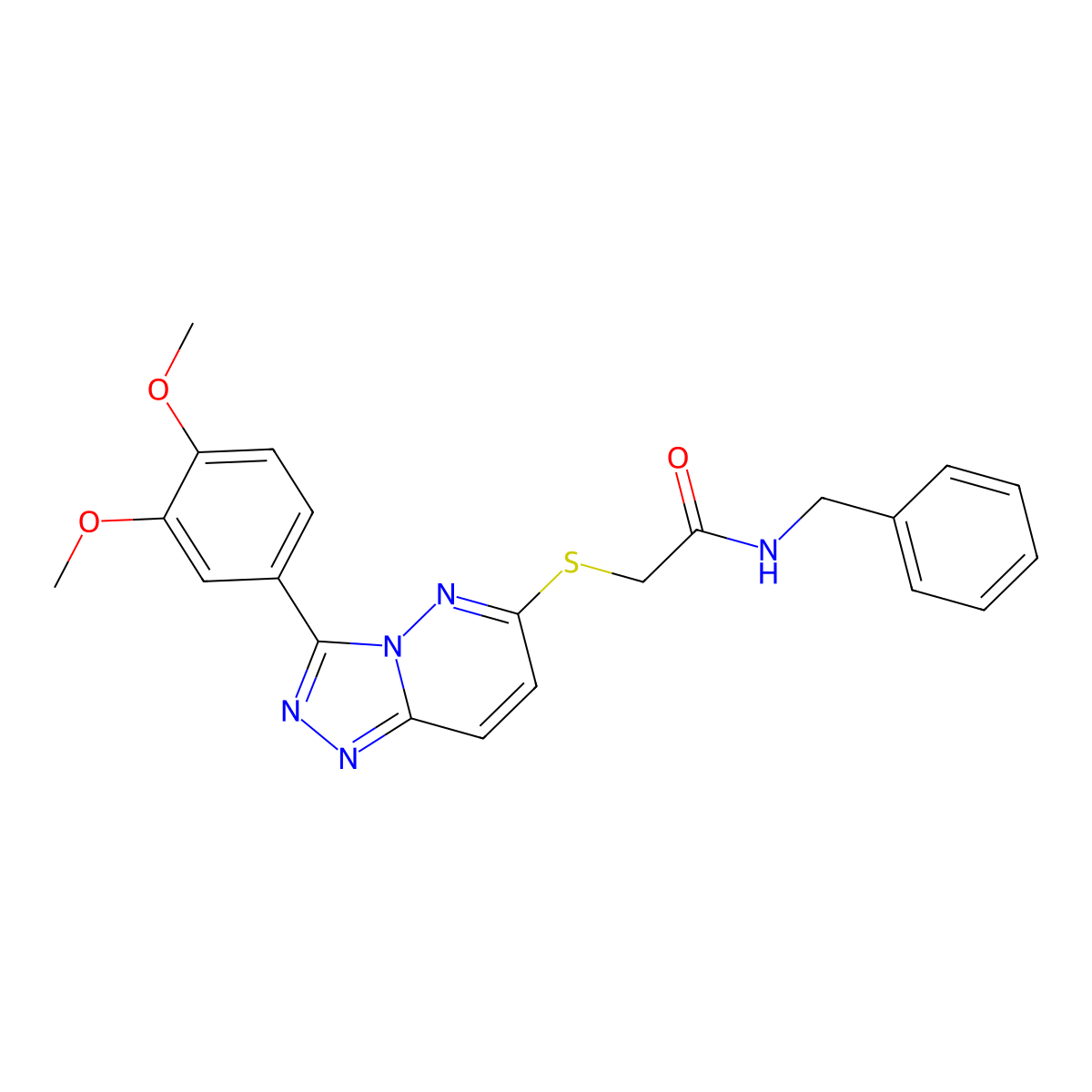 N-benzyl-2-((3-(3,4-dimethoxyphenyl)-[1,2,4]triazolo[4,3-b]pyridazin-6-yl)thio)acetamide molecular structure, CAS 852437-71-9