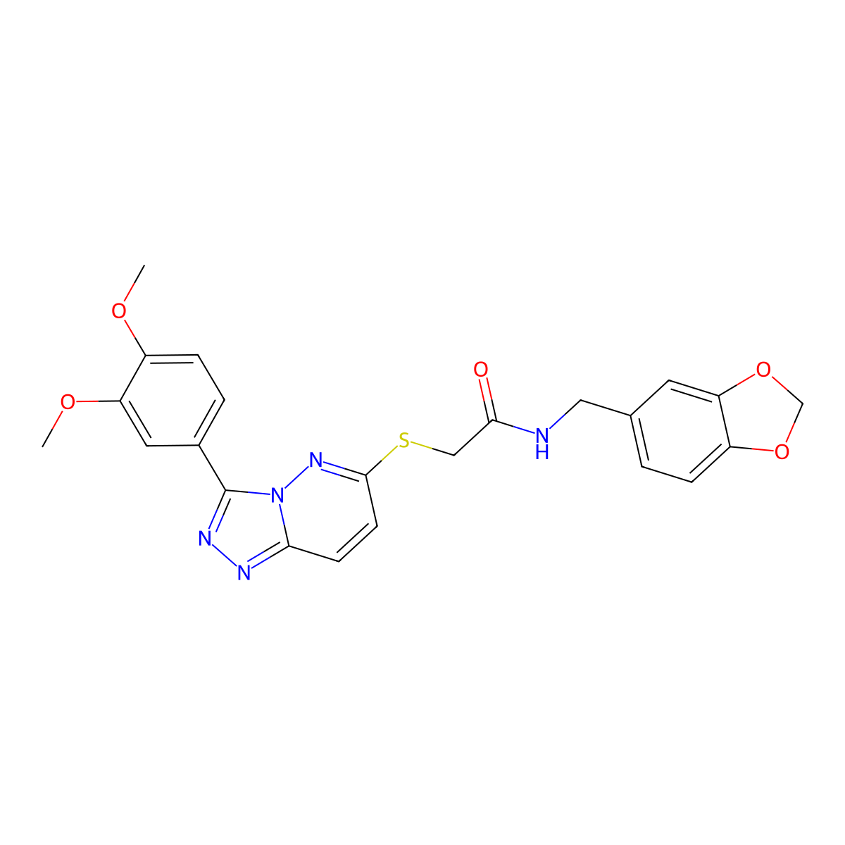 N-(benzo[d][1,3]dioxol-5-ylmethyl)-2-((3-(3,4-dimethoxyphenyl)-[1,2,4]triazolo[4,3-b]pyridazin-6-yl)thio)acetamide molecular structure, CAS 852437-73-1