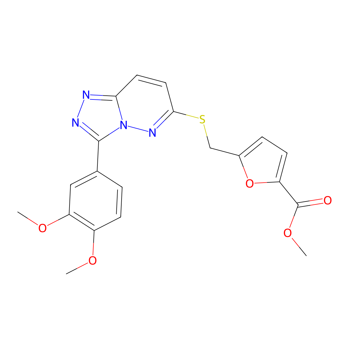 Methyl 5-(((3-(3,4-dimethoxyphenyl)-[1,2,4]triazolo[4,3-b]pyridazin-6-yl)thio)methyl)furan-2-carboxylate molecular structure, CAS 852437-91-3