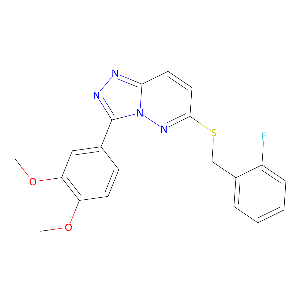 3-(3,4-Dimethoxyphenyl)-6-((2-fluorobenzyl)thio)-[1,2,4]triazolo[4,3-b]pyridazine molecular structure, CAS 852437-92-4