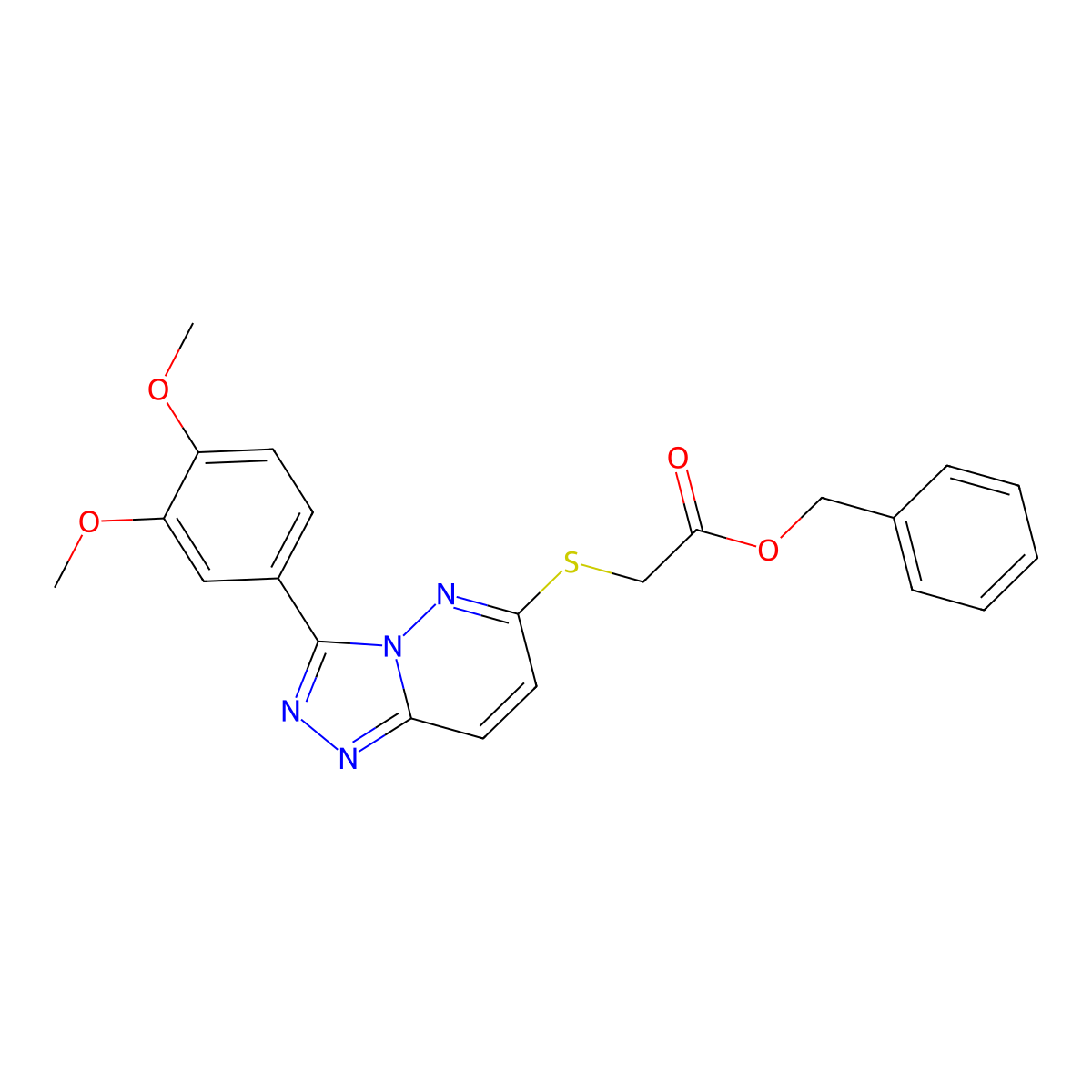 Benzyl 2-((3-(3,4-dimethoxyphenyl)-[1,2,4]triazolo[4,3-b]pyridazin-6-yl)thio)acetate molecular structure, CAS 852438-00-7