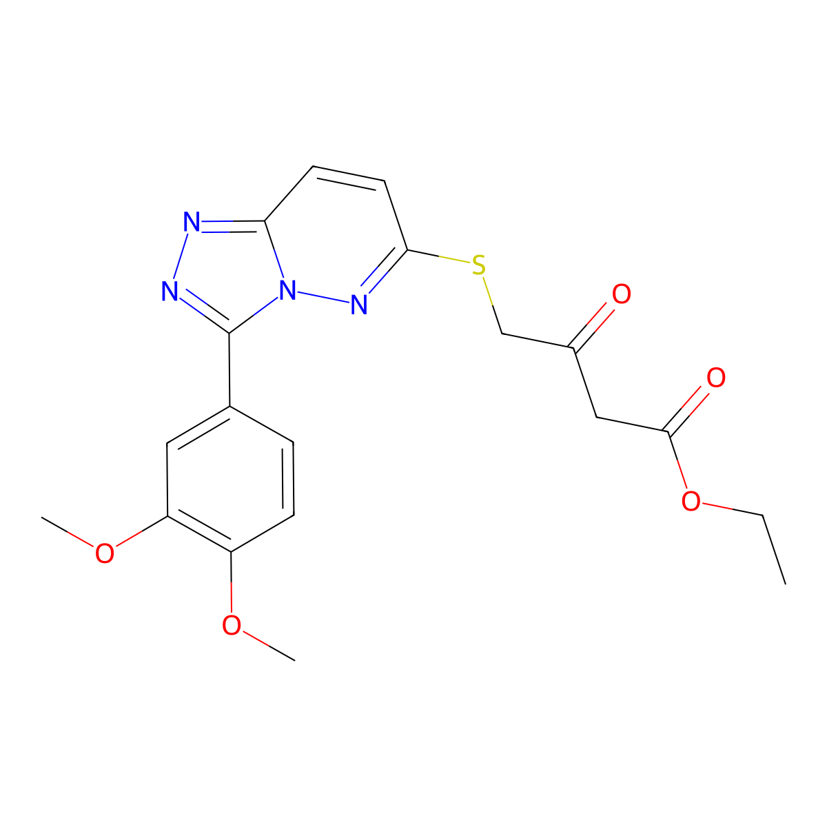 Ethyl 4-((3-(3,4-dimethoxyphenyl)-[1,2,4]triazolo[4,3-b]pyridazin-6-yl)thio)-3-oxobutanoate molecular structure, CAS 852438-07-4