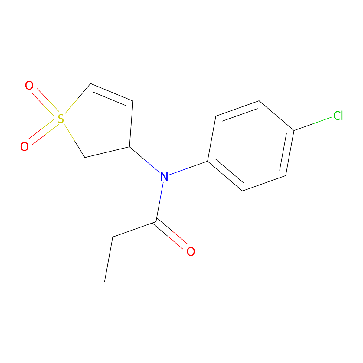 N-(4-chlorophenyl)-N-(1,1-dioxido-2,3-dihydrothiophen-3-yl)propionamide molecular structure, CAS 852438-11-0