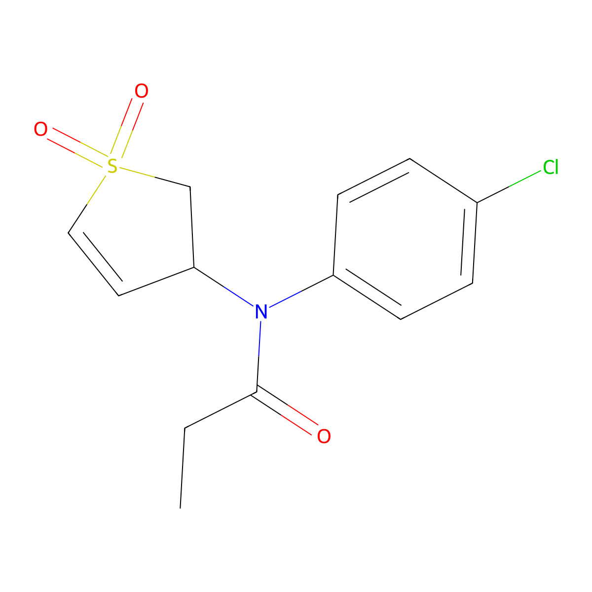 N-(4-chlorophenyl)-N-(1,1-dioxido-2,3-dihydrothiophen-3-yl)propionamide molecular structure, CAS 852438-11-0