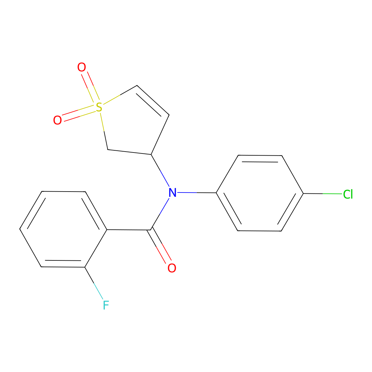 N-(4-chlorophenyl)-N-(1,1-dioxido-2,3-dihydrothiophen-3-yl)-2-fluorobenzamide molecular structure, CAS 852438-15-4