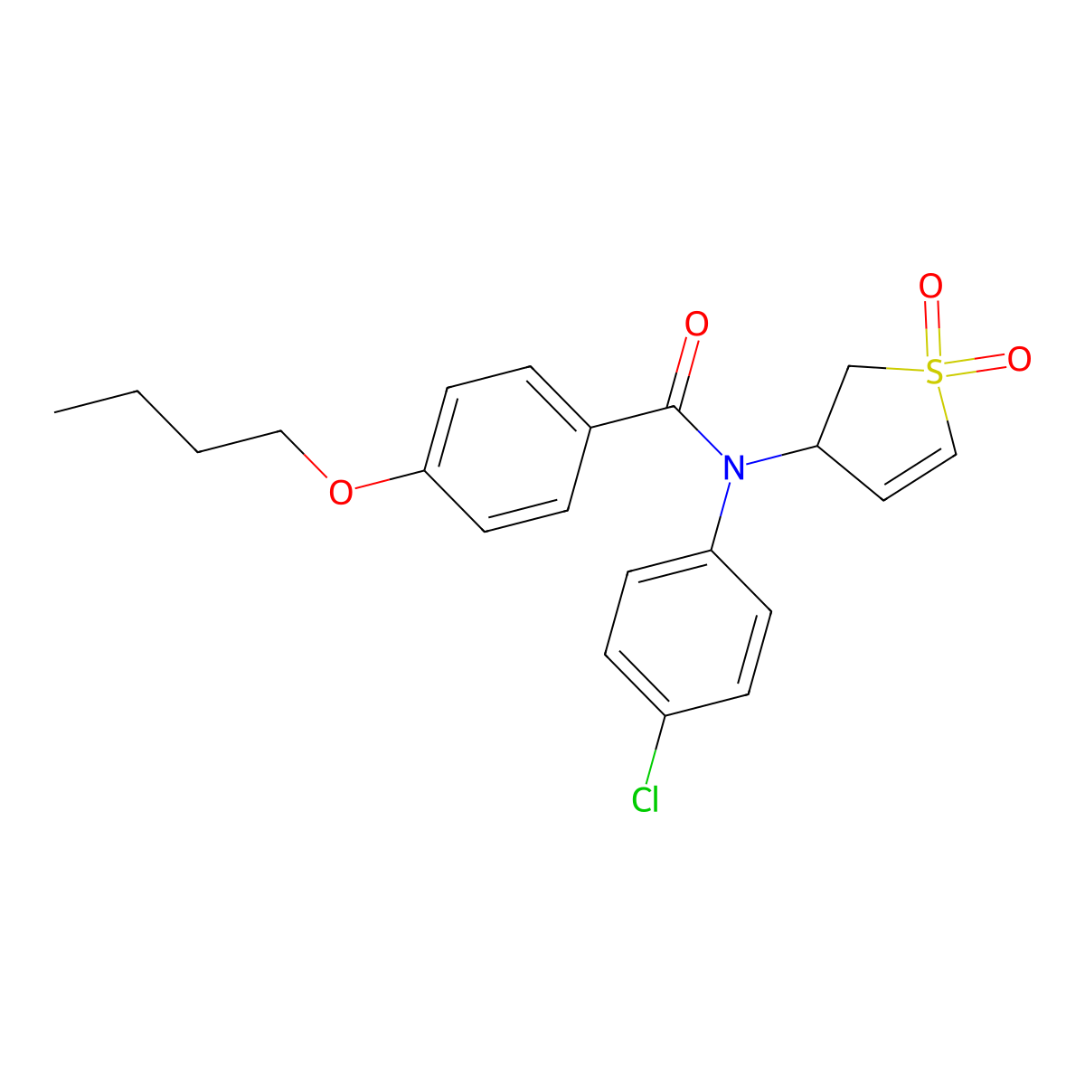 4-butoxy-N-(4-chlorophenyl)-N-(1,1-dioxo-2,3-dihydro-1lambda6-thiophen-3-yl)benzamide molecular structure, CAS 852438-18-7